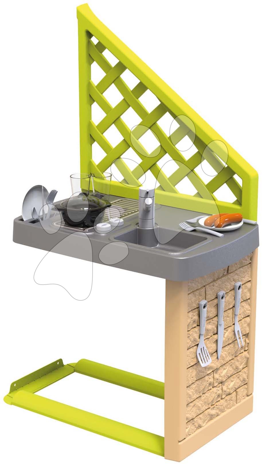 Kuchynka letná so 17 doplnkami Summer Kitchen k domčekom Smoby s varnou doskou a drez na umývanie riadu s UV filtrom od 24 mes