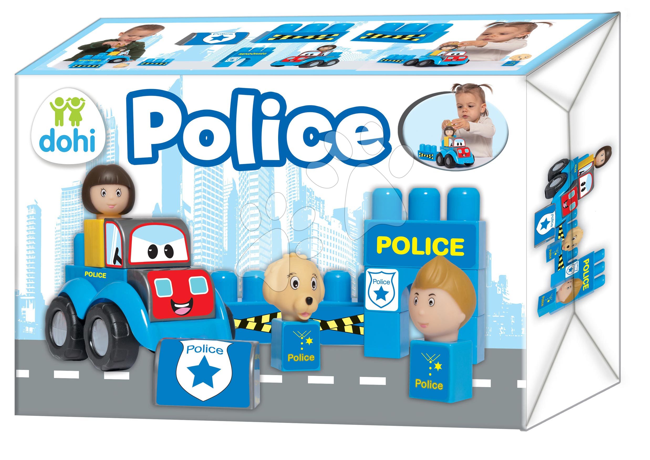 Stavebnice pre najmenších - Stavebnica policajné autíčko Dohány s kockami 3 figúrky od 12 mes