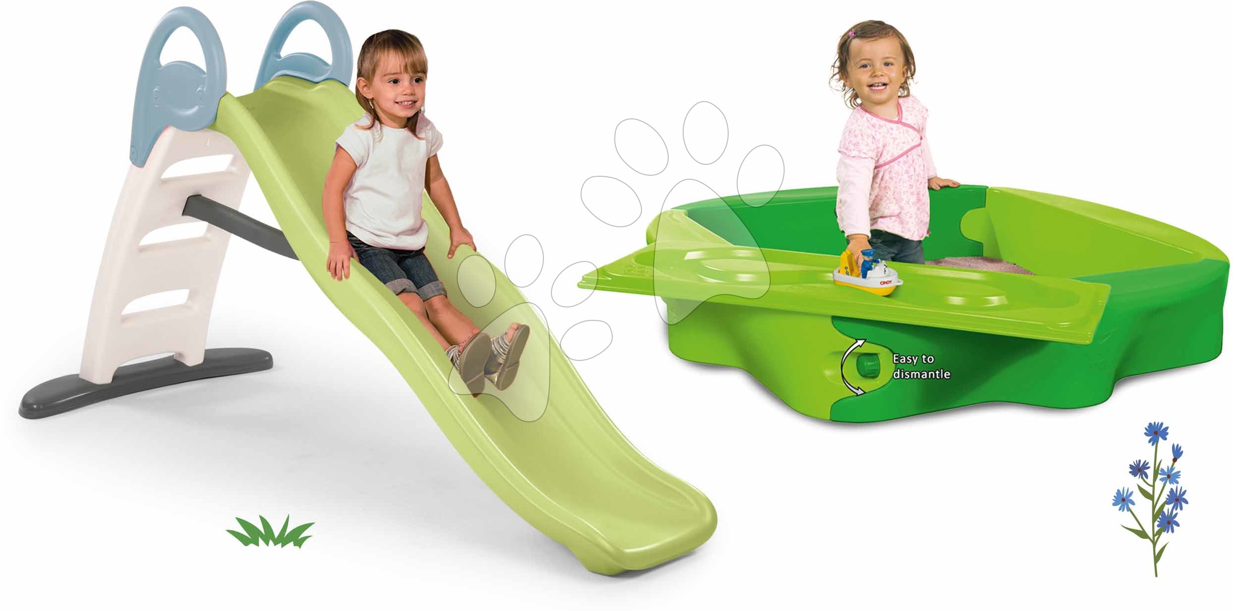 Set šmykľavka s dvojitou vlnou a pieskovisko s vodnou dráhou Toboggan Life Smoby dĺžka šmyku 200 cm s vodotryskom