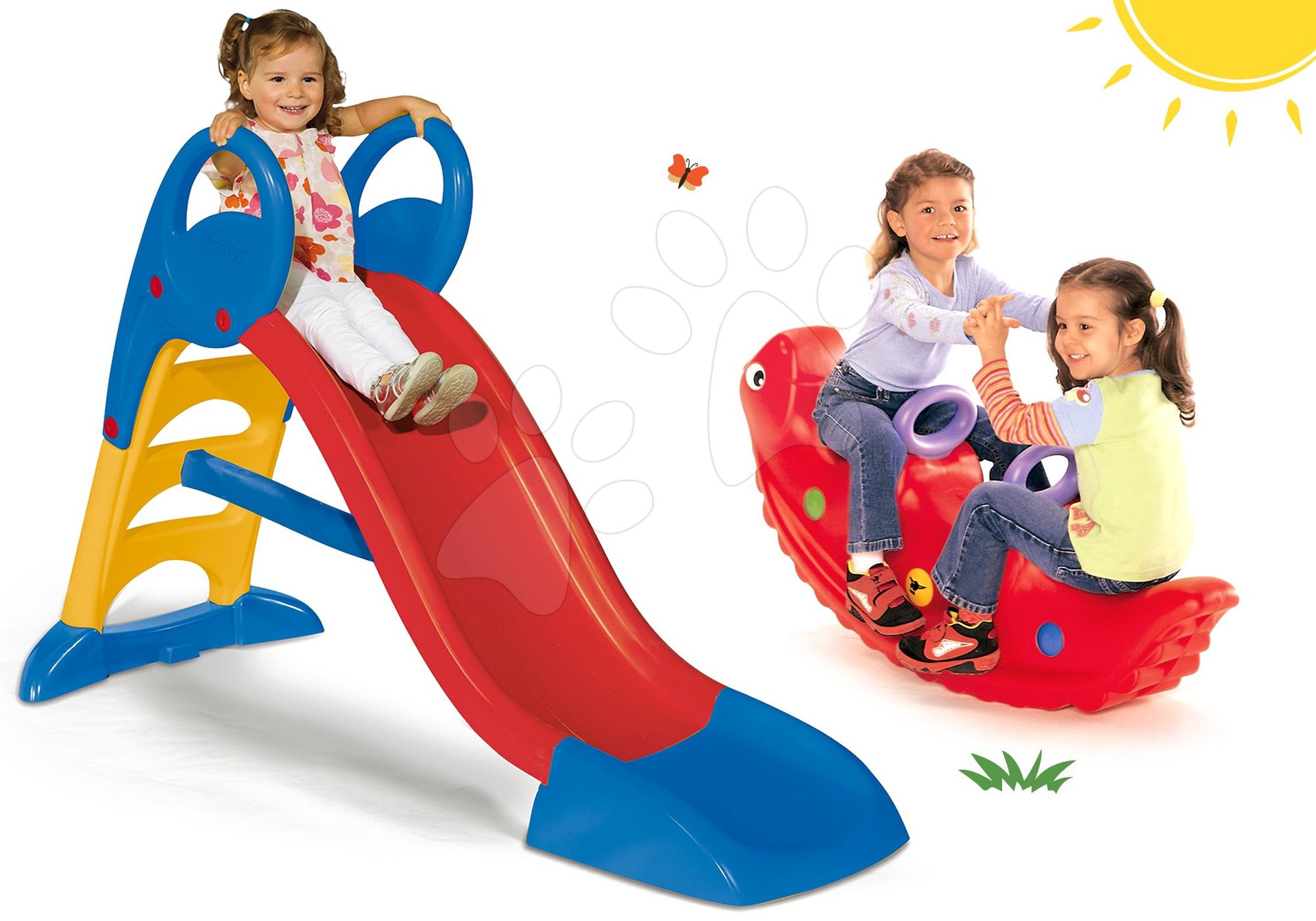 Smoby set šmykľavka Toboggan KS s vodou a hojdačka dinosaurus obojstranná 820500-18