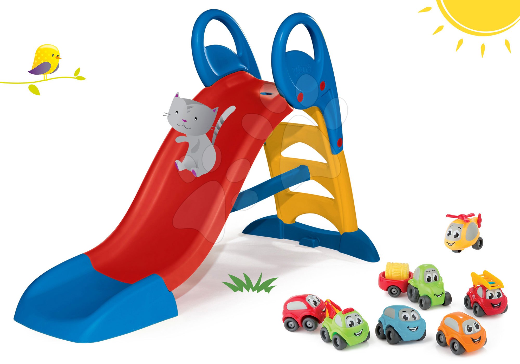 Smoby set šmykľavka Toboggan KS s vodou a autíčka, motorka, helikoptéra 820500-24