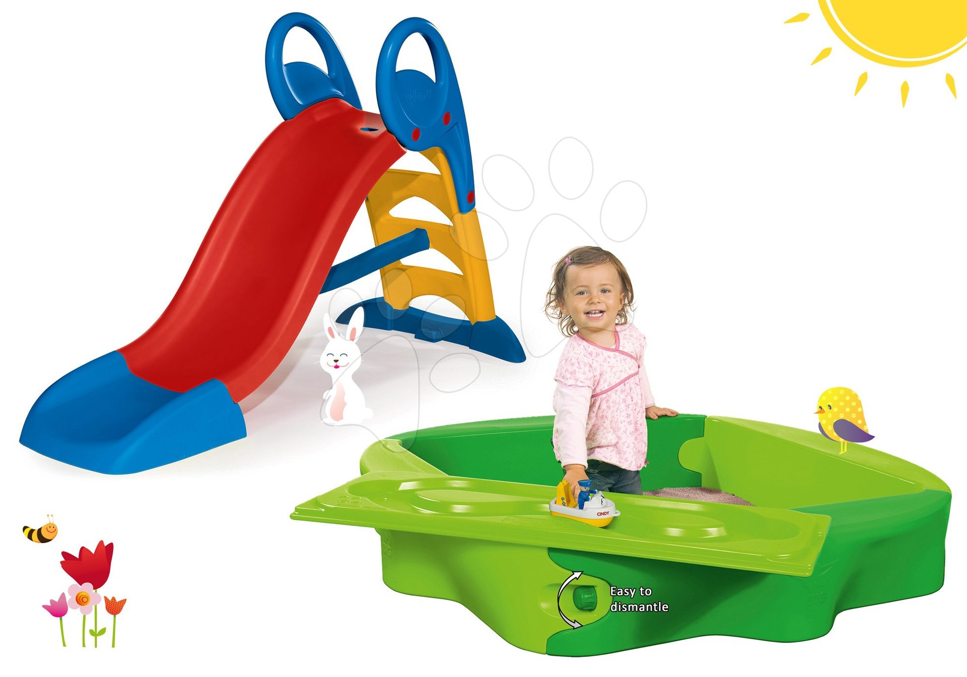Smoby set šmykľavka Toboggan KS s vodou a pieskovisko s krytoma vodnou dráhou 820500-26
