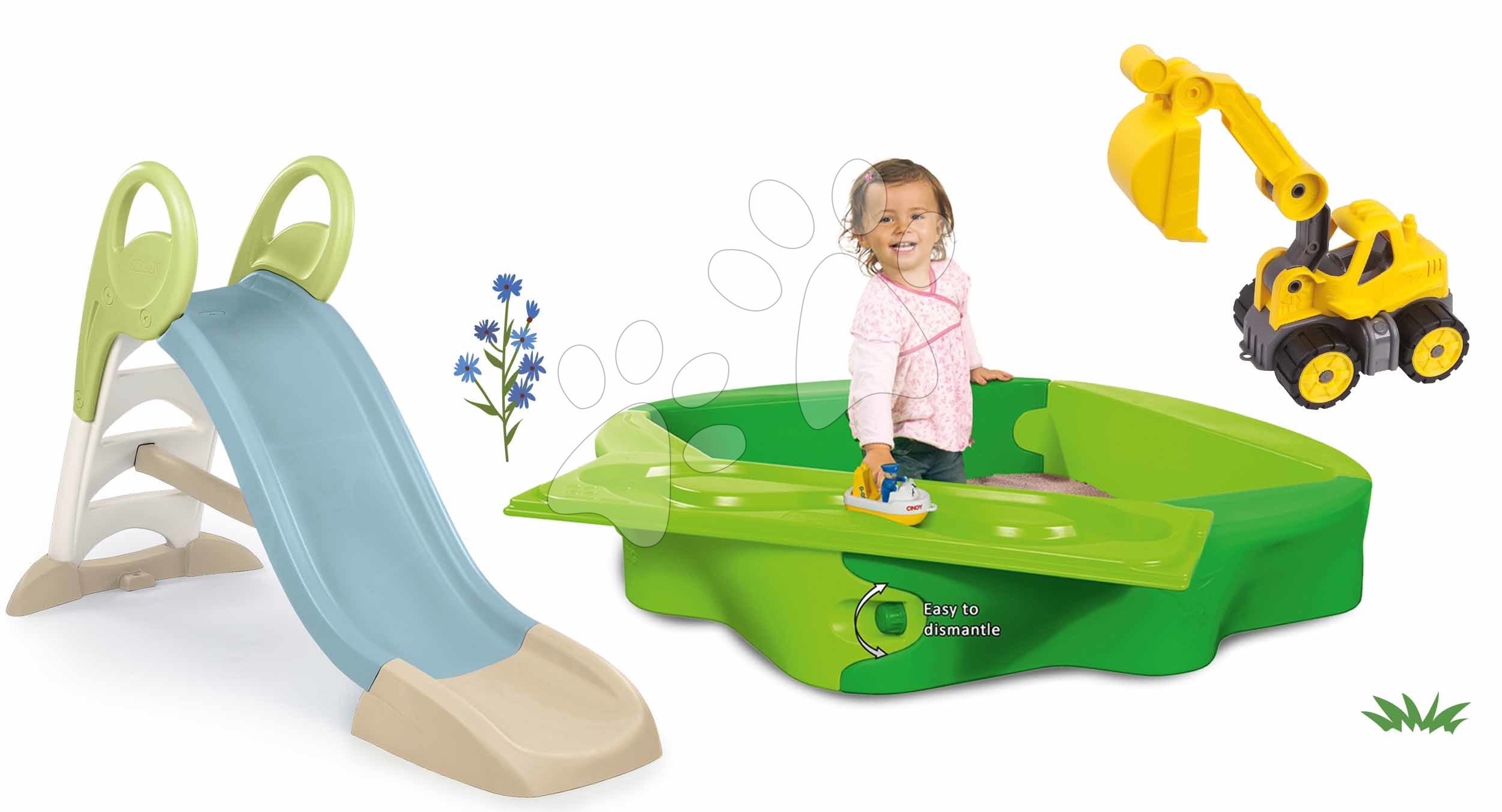 Set šmykľavka a pieskovisko s vodnou dráhou Toboggan GM Slide Life Smoby dĺžka šmyku 150 cm s vodotryskom a bager