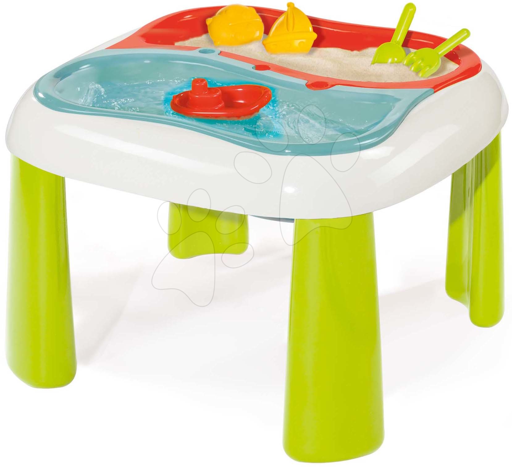 Peskovniki za otroke - Vrtna miza peskovnik z vodno igro Water&Sand Smoby s pokrovom in ladjica z modelčki od 18 mes