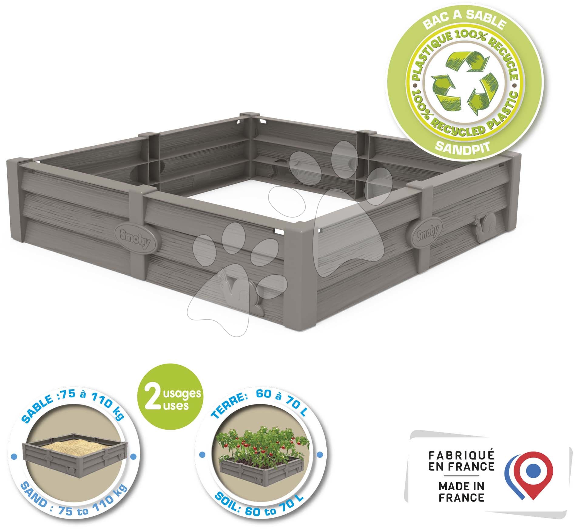 Homokozó és veteményes minden házikóhoz Square Garden Sandpit Smoby 75 kg homokra/60 liter földre 76*76 cm 24 hónapos kortól