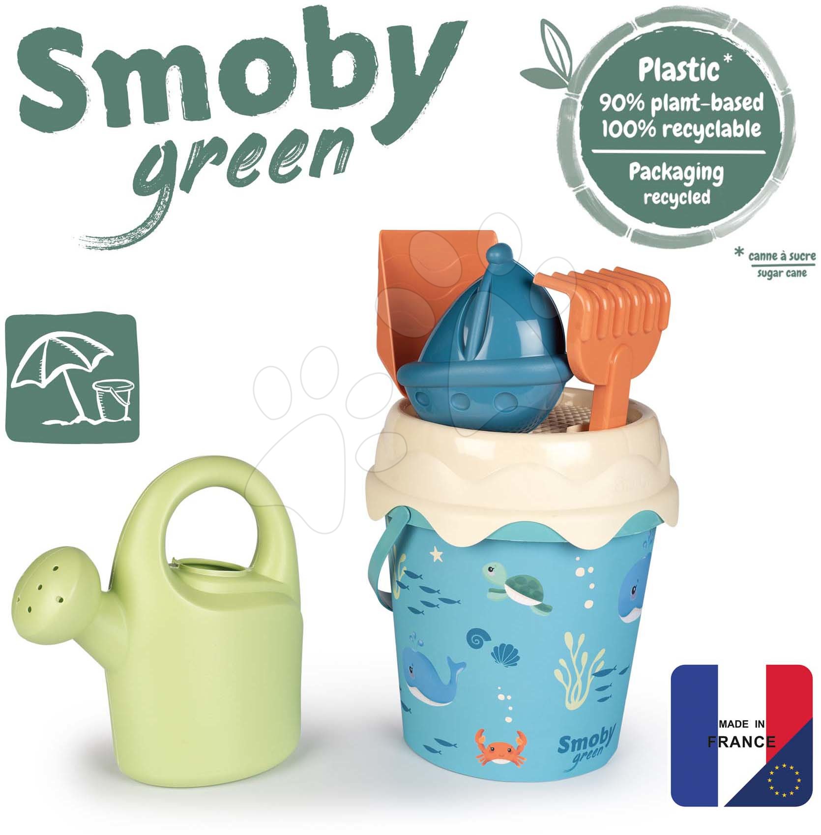 Vedro set z cukrovej trstiny Ocean Bio Sugar Cane Bucket Smoby 6 dielov z kolekcie Smoby Green 100% recyklovateľné od 18 mes