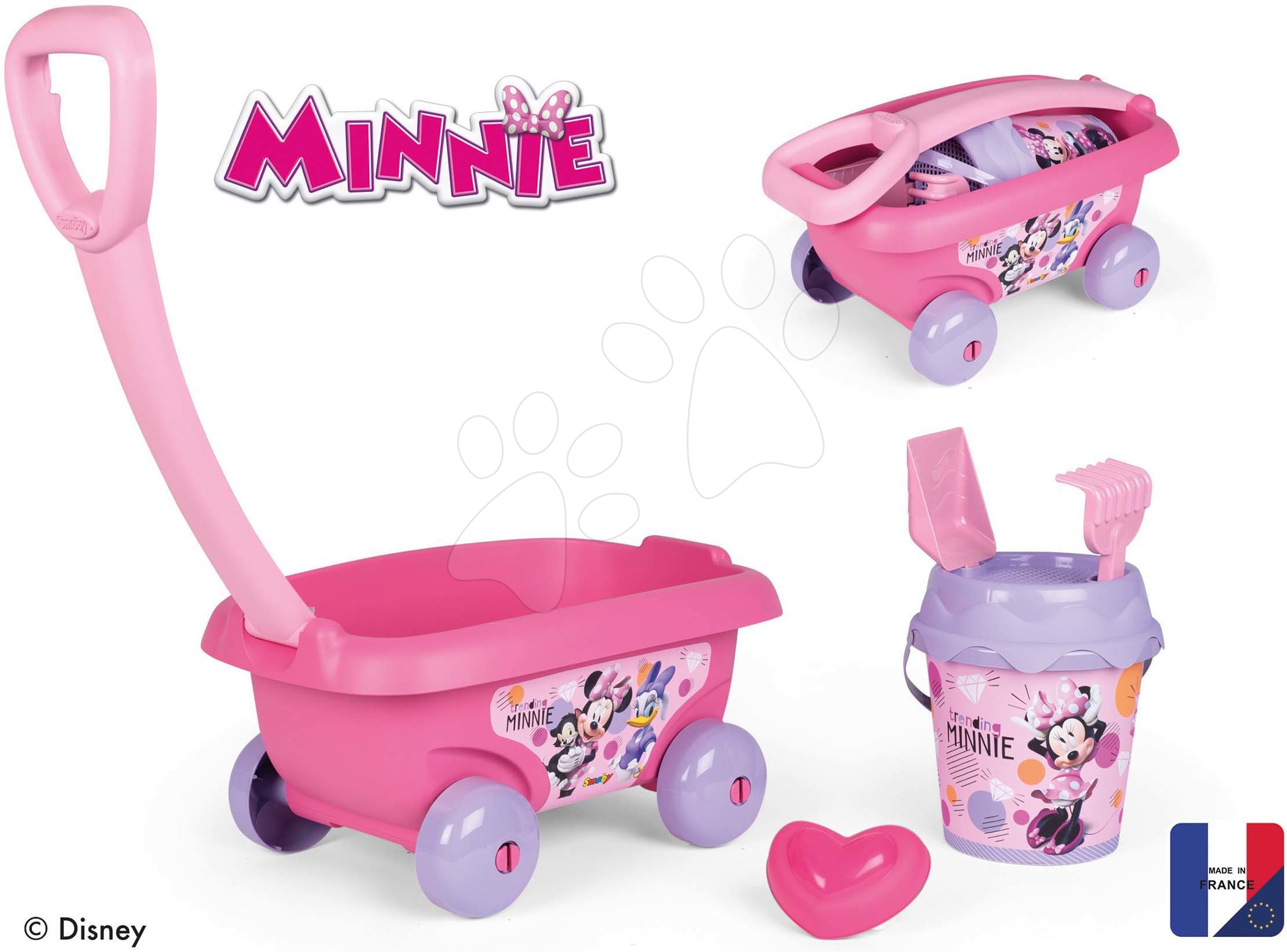 Húzható kiskocsi Minnie Garnished Beach Cart Smoby és vödör szett 18 hó