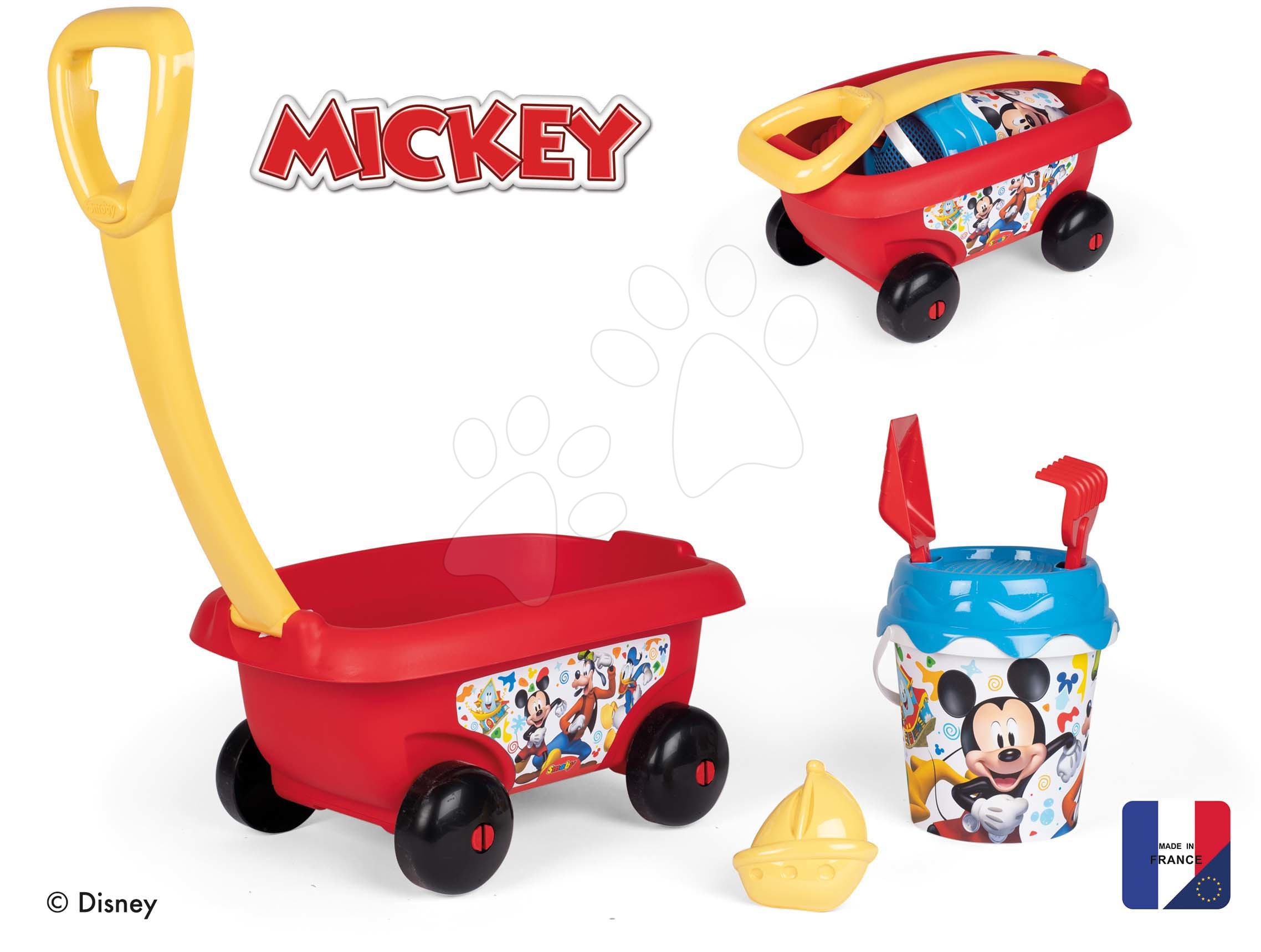 Vozík k tahání Mickey Garnished Beach Cart Smoby s kyblík setem od 18 měsíců