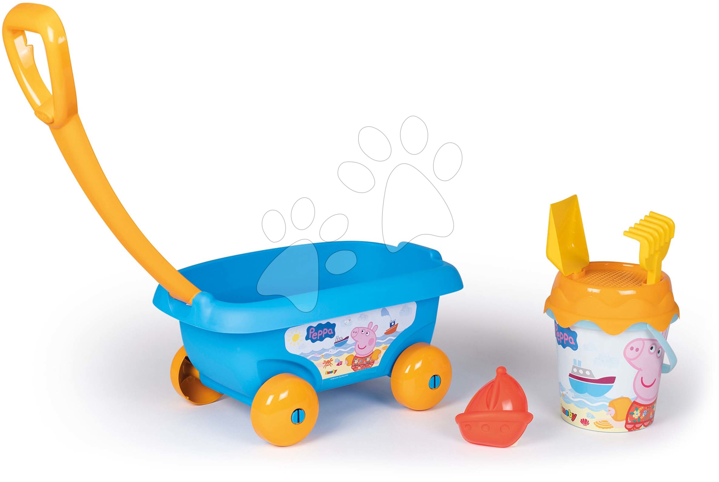 E-shop Vozík na ťahanie Peppa Pig Garnished Beach Cart Smoby s vedro setom od 18 mes