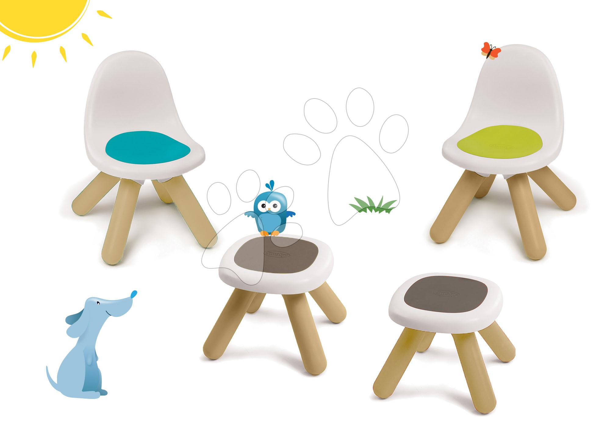 Smoby set 2 židlí pro děti KidChair a 2 stolků (UV filtr) modrá, červená, zelen 880100-9