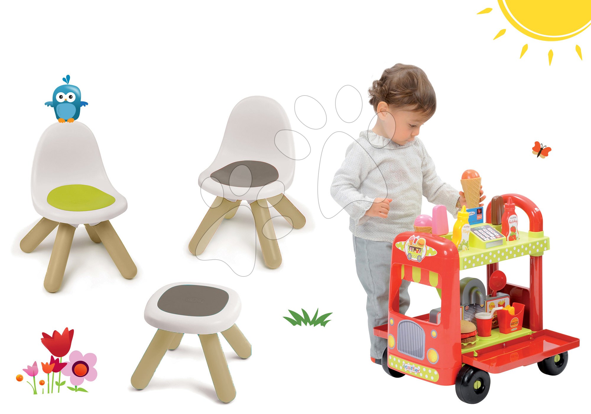 Smoby set stolík pre deti Piknikl, 2 stoličky KidChair a Écoiffier detský vozík so zmrzlinou a hamburgermi 880200A-2