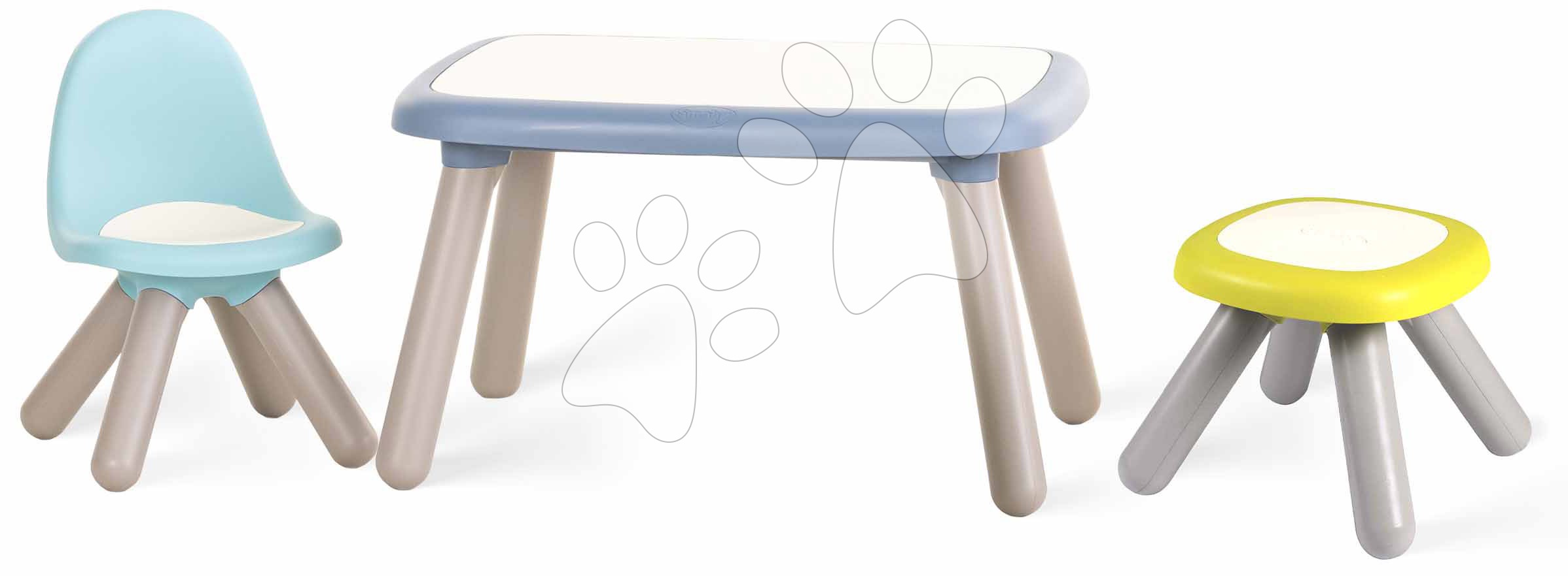 Stôl pre deti s modrou stoličkou a zelenou taburetkou Kid Table Smoby modrý výška 45 cm s anti UV filtrom
