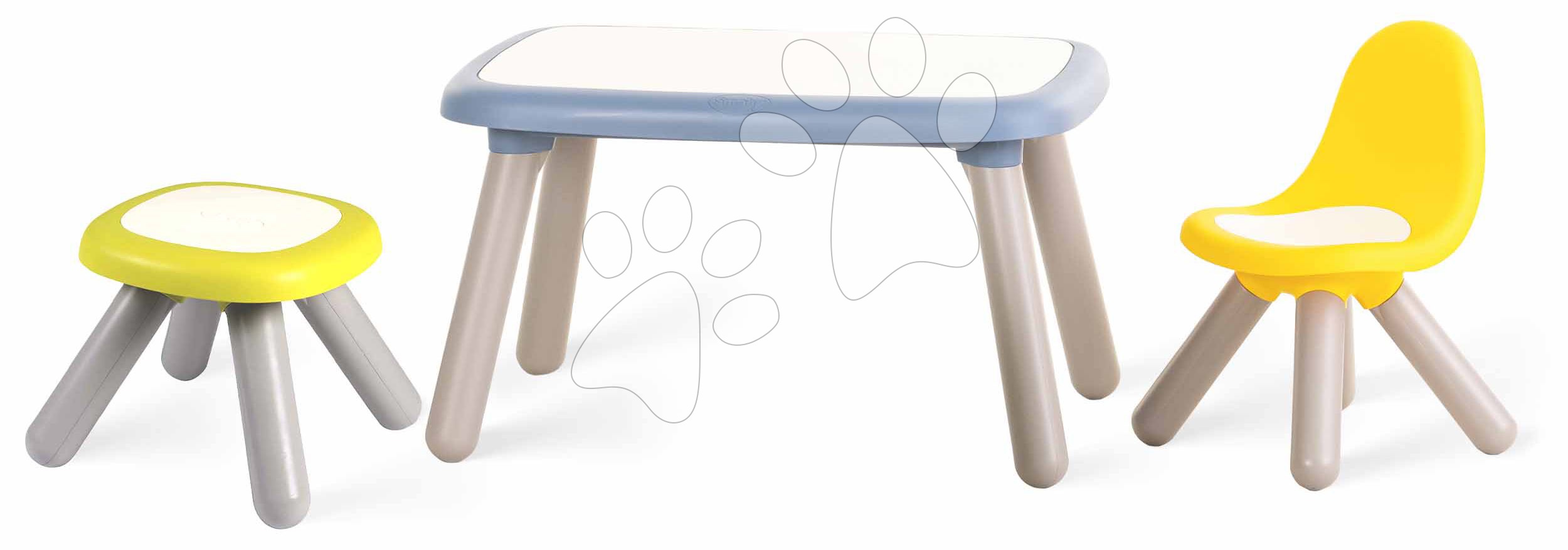 Stôl pre deti so žltou stoličkou a zelenou taburetkou Kid Table Smoby modrý výška 45 cm s anti UV filtrom