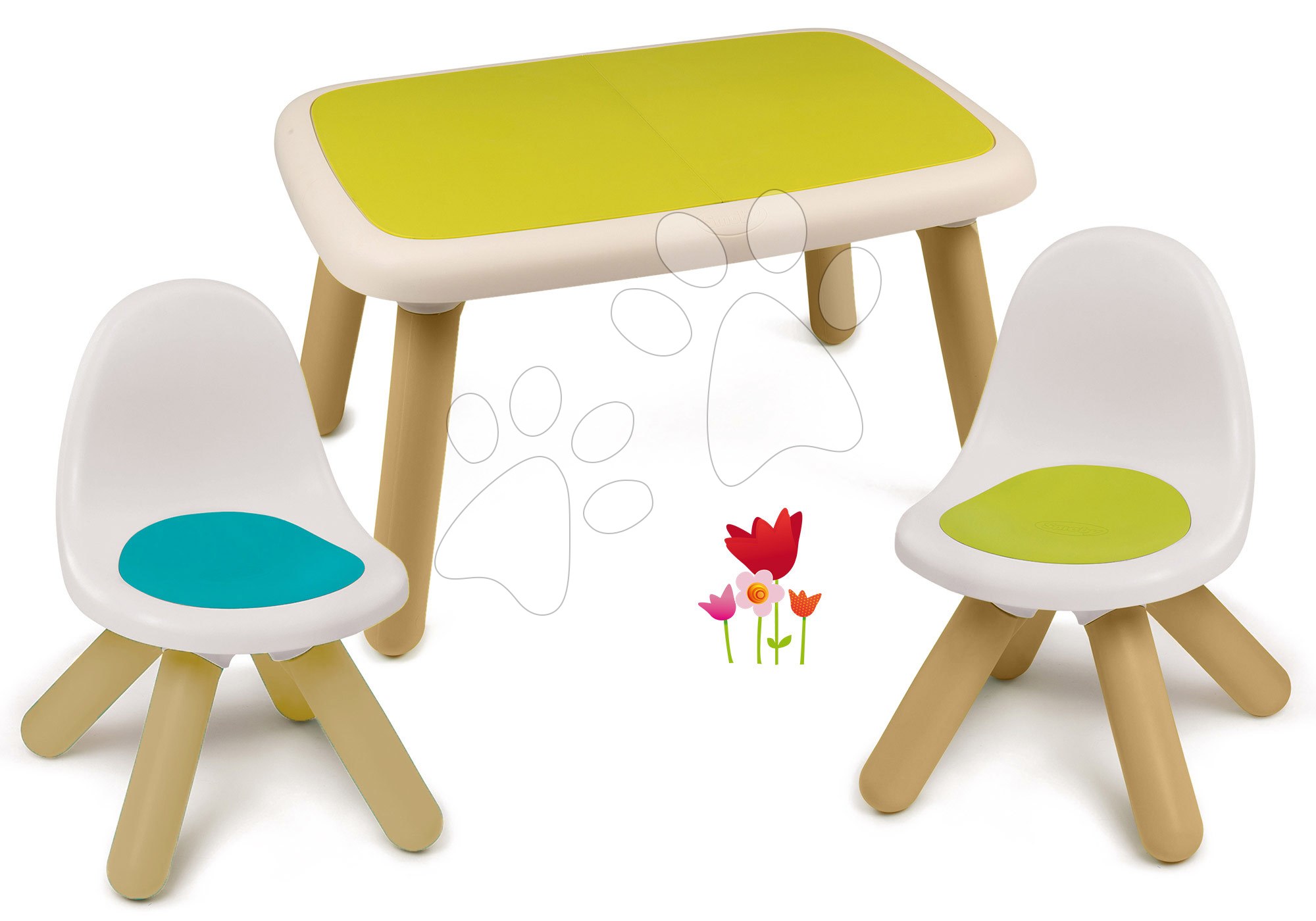 Dětský záhradní nábytek sety - Set stůl pro děti KidTable zelený Smoby se dvěma židlemi s UV filtrem