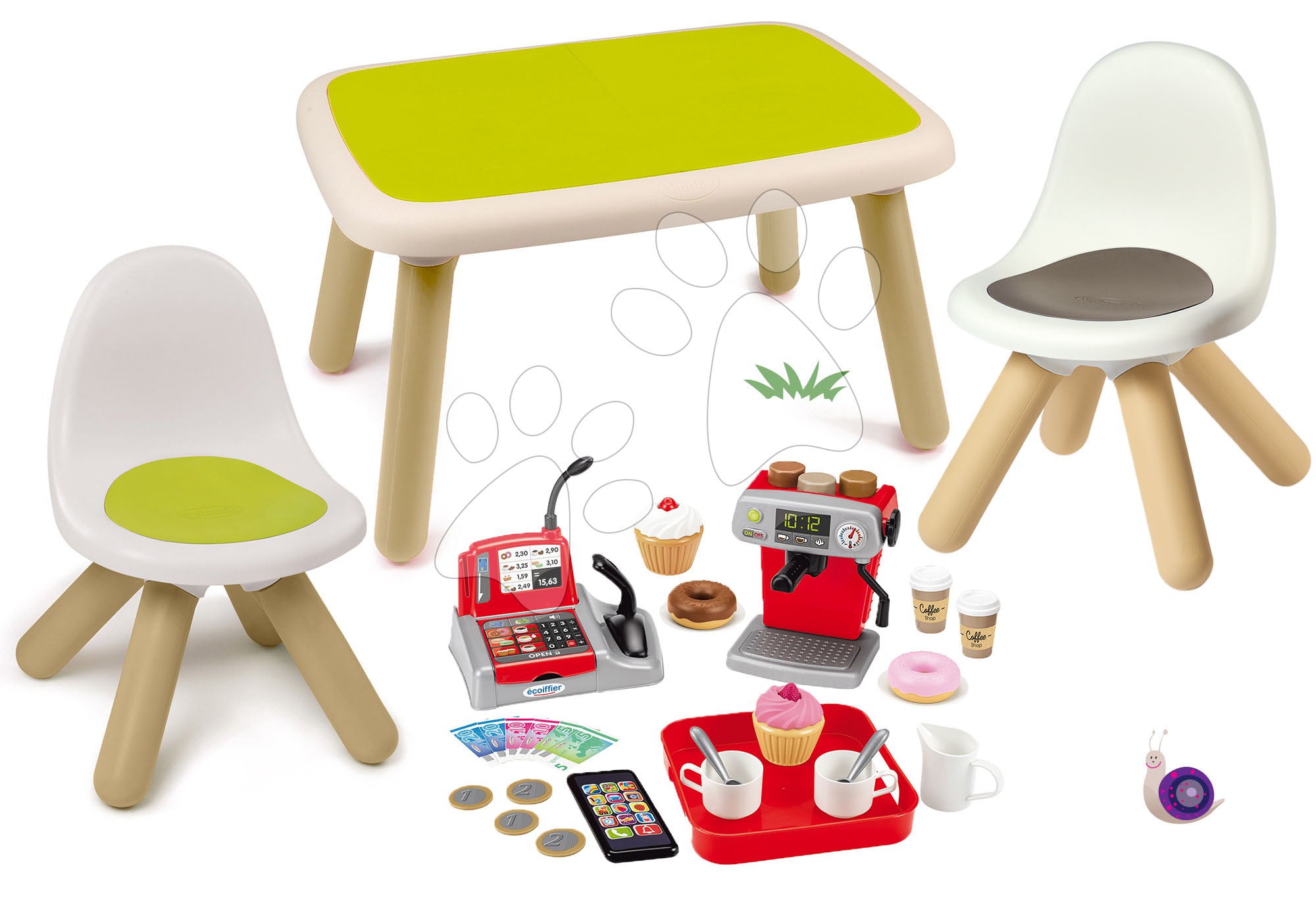 Set stôl pre deti KidTable zelený Smoby so stoličkou a stolčekom s UV filtrom a kaviarňou