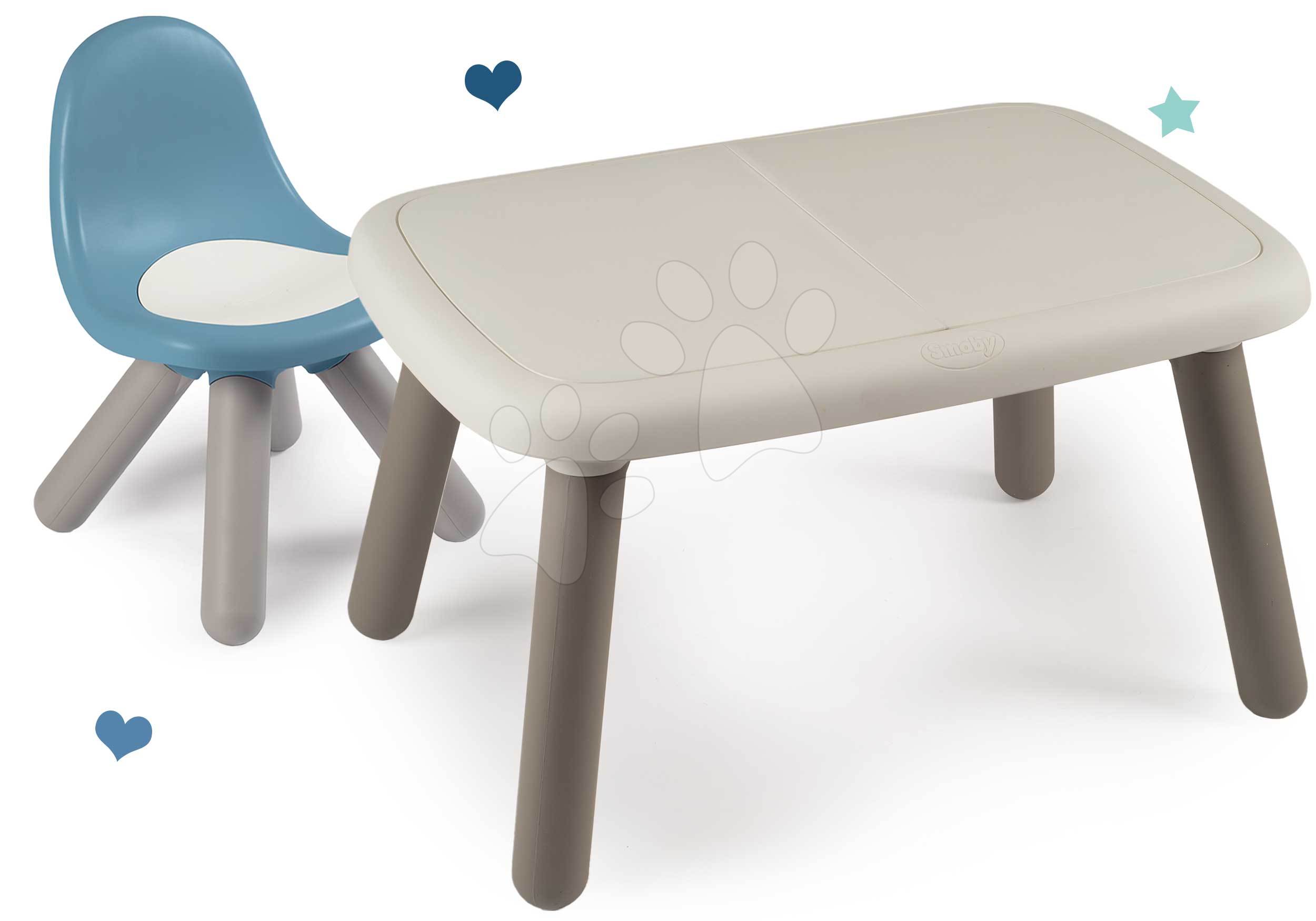 Set stôl KidTable White Smoby šedokrémový výška 45 cm so stoličkou s anti UV filtrom