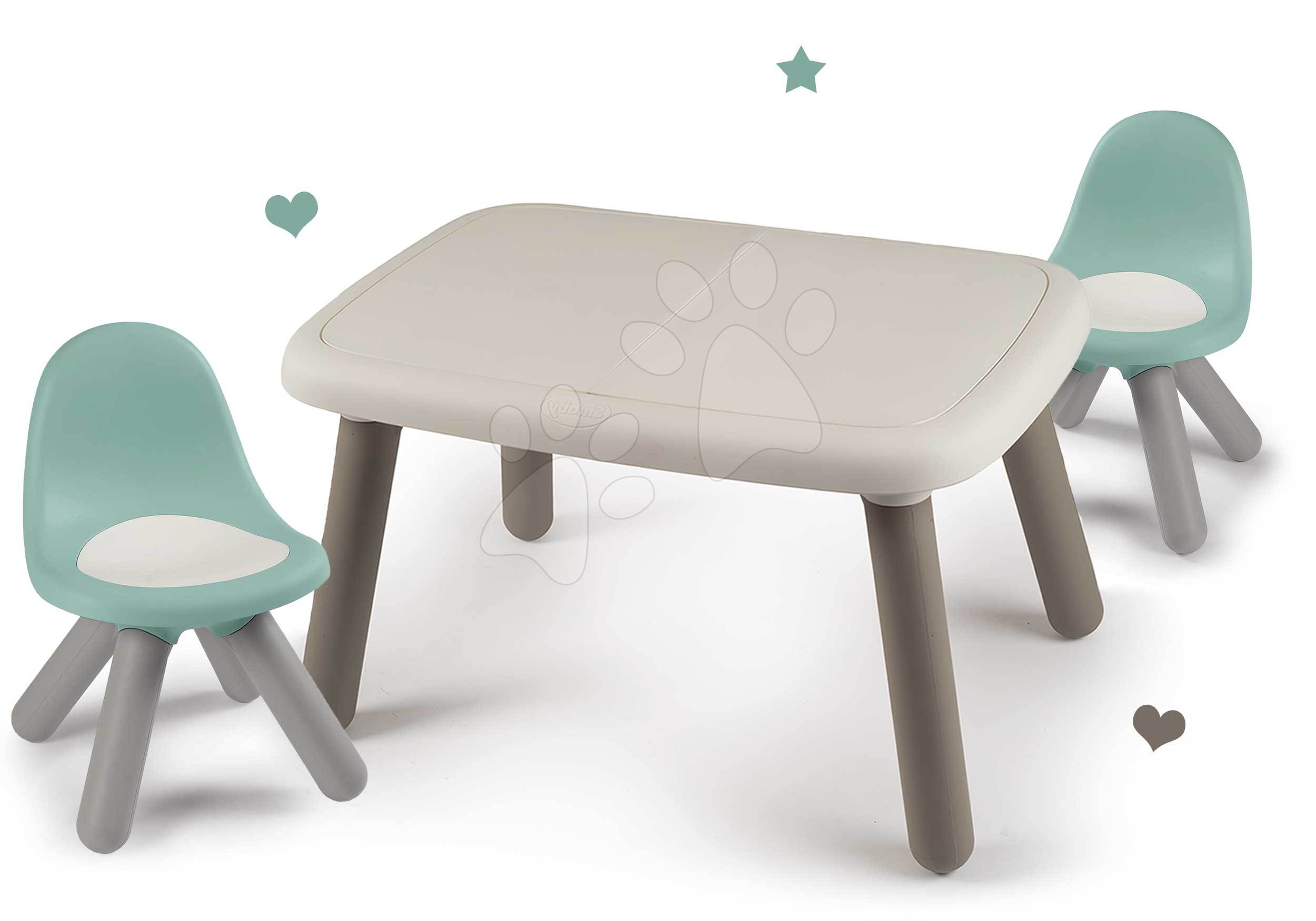 Set stůl KidTable White Smoby šedokrémový výška 45 cm se dvěma židlemi s anti UV filtrem