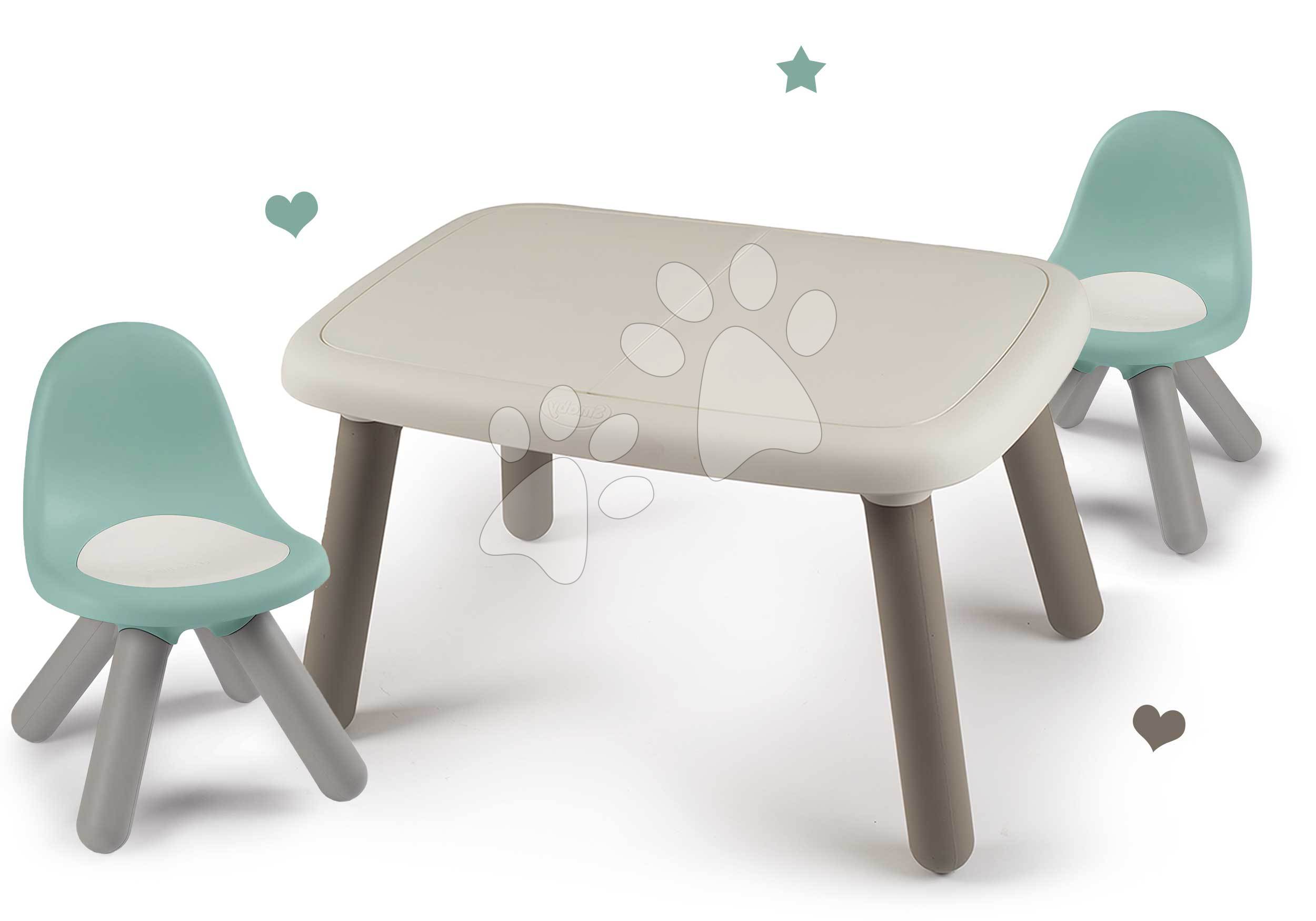 Set stôl KidTable White Smoby šedokrémový výška 45 cm s dvoma stoličkami s anti UV filtrom