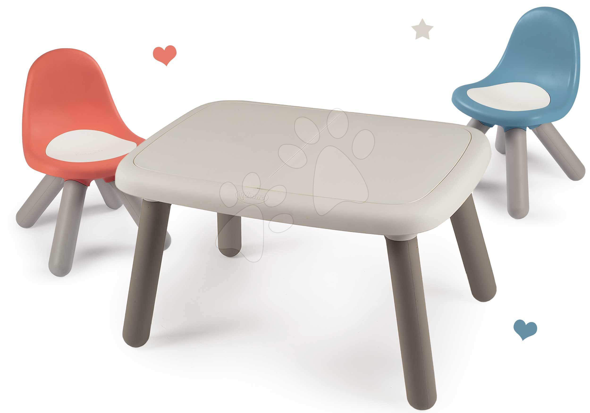 Set stůl KidTable White Smoby šedokrémový výška 45 cm se dvěma židlemi s anti UV filtrem