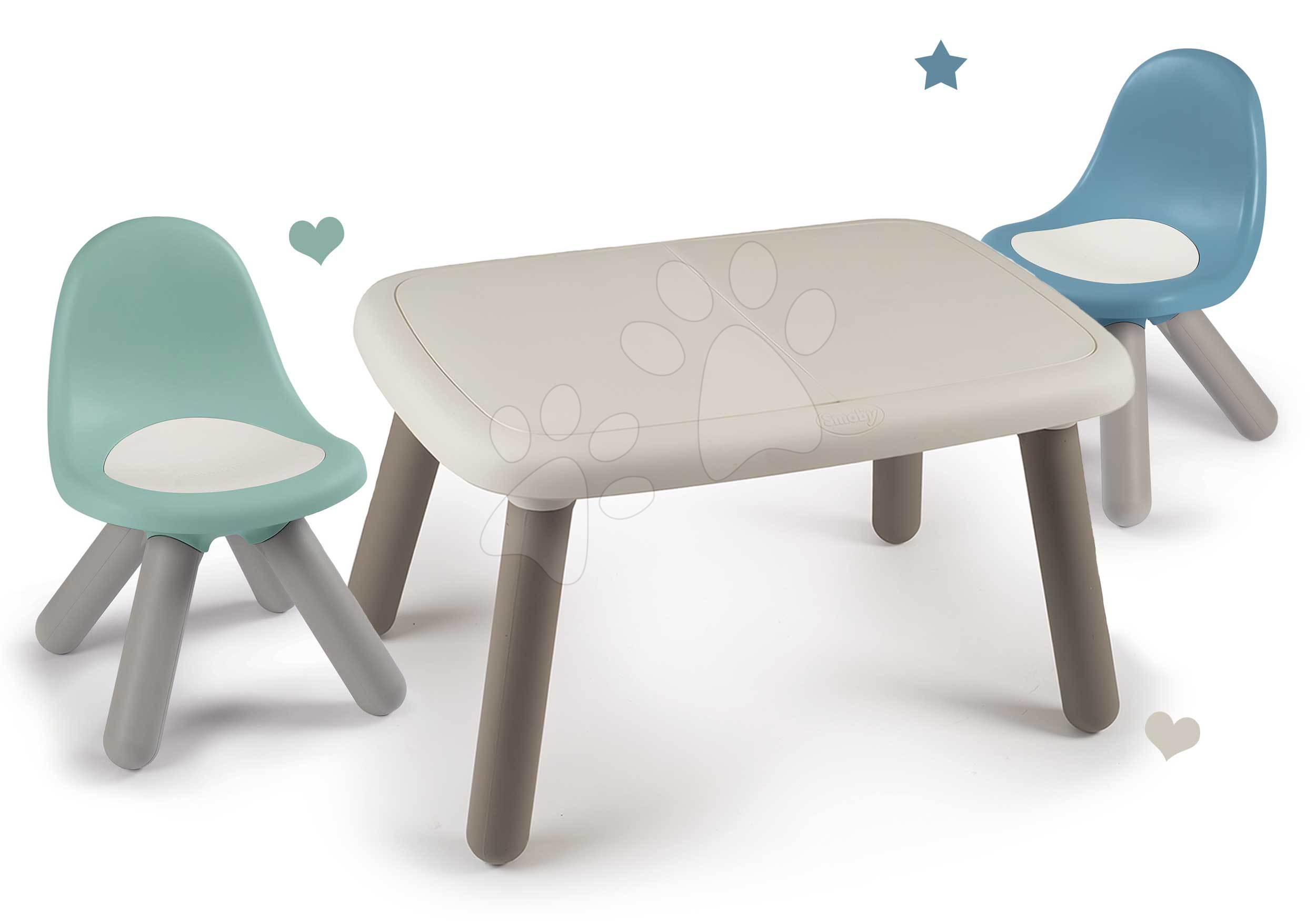 Set stôl KidTable White Smoby šedokrémový výška 45 cm s dvoma stoličkami s anti UV filtrom
