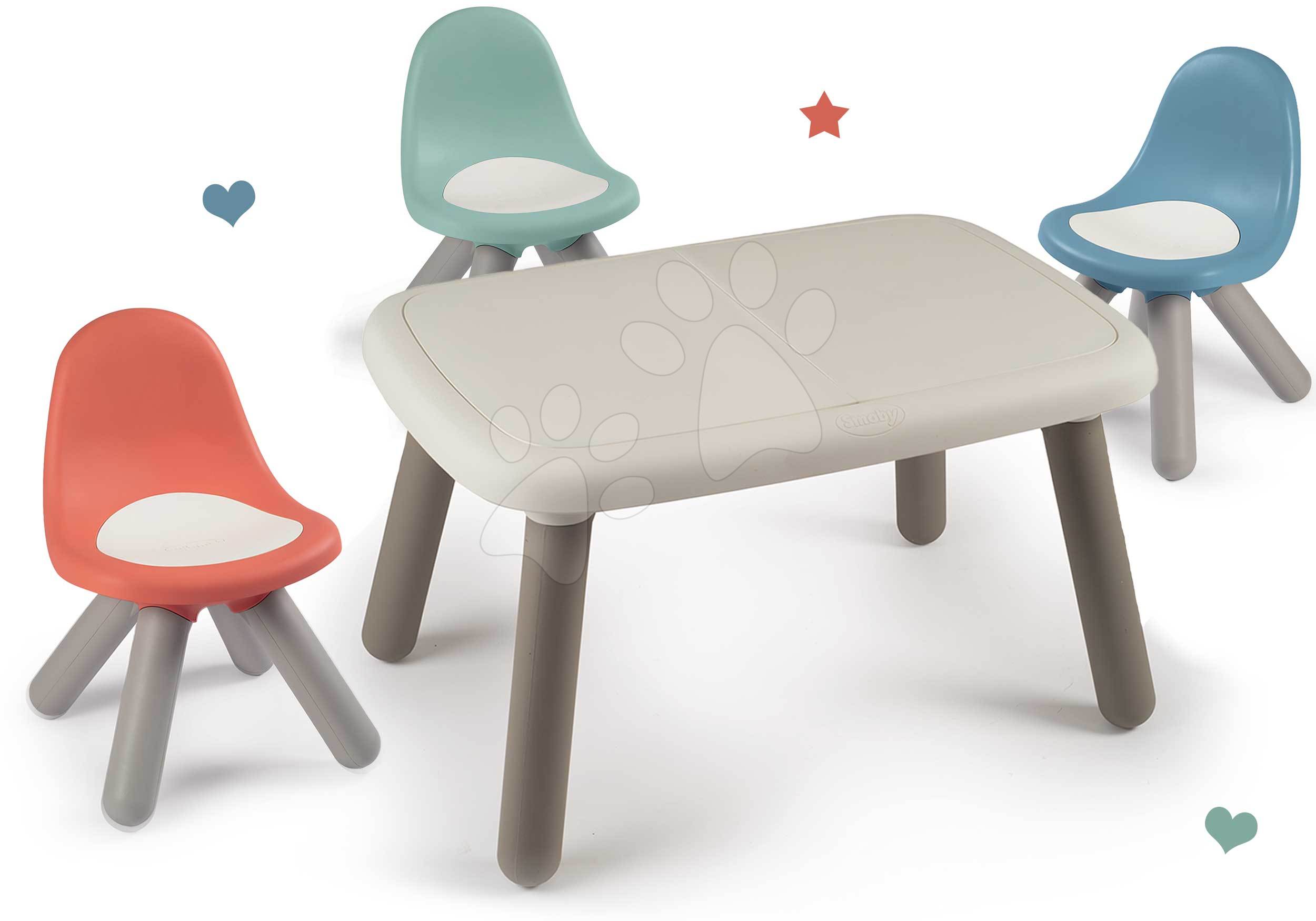 Detský záhradný nábytok - Set stôl KidTable White Smoby šedokrémový výška 45 cm s troma stoličkami s anti UV filtrom