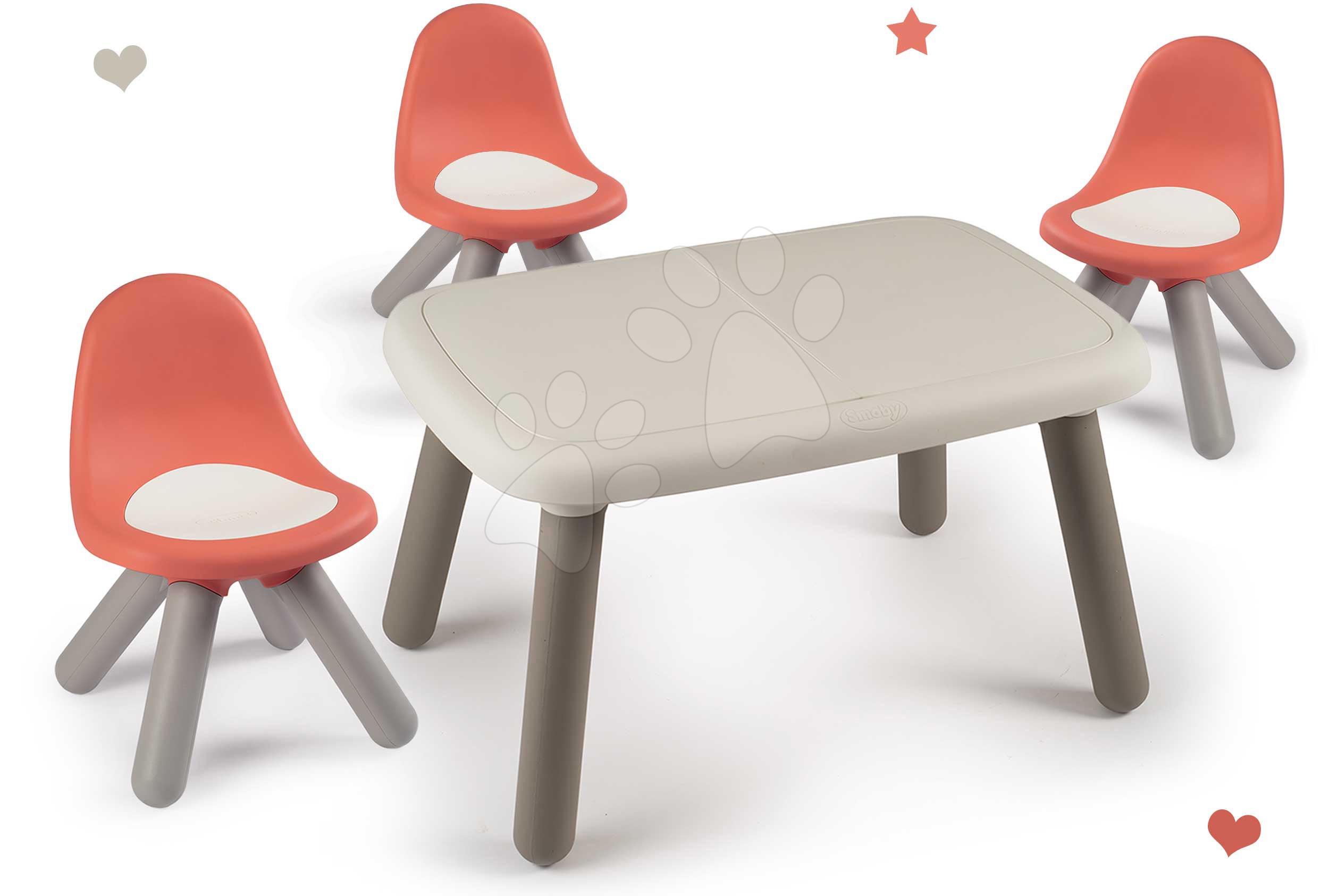 Set stôl KidTable White Smoby šedokrémový výška 45 cm s troma stoličkami s anti UV filtrom