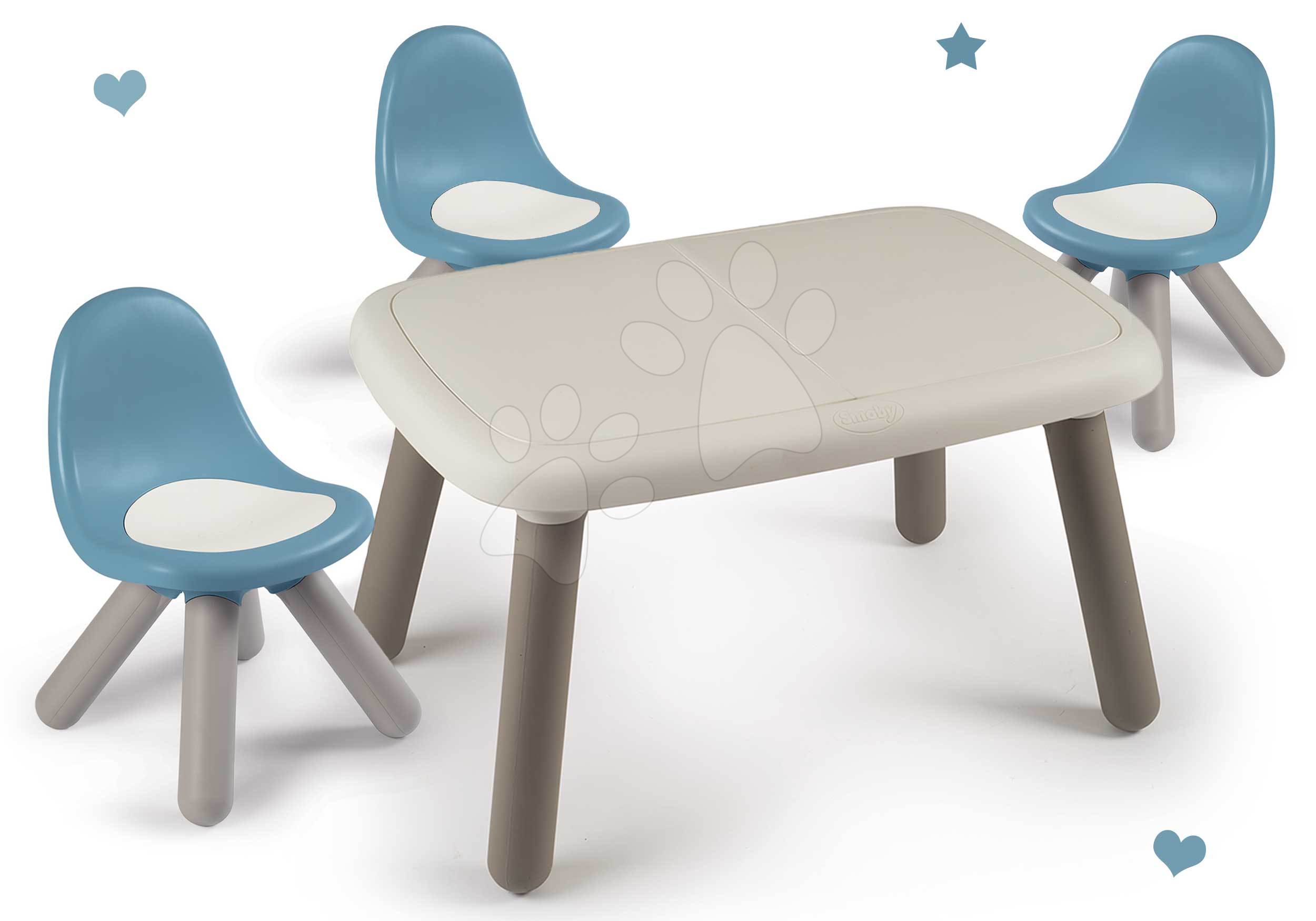 Set stôl KidTable White Smoby šedokrémový výška 45 cm s troma stoličkami s anti UV filtrom