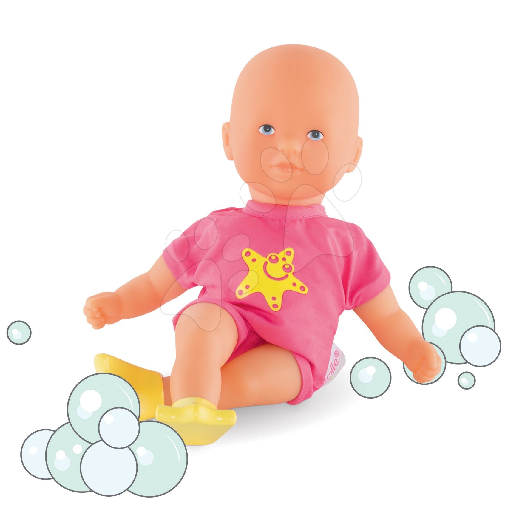 E-shop Bábika Mini Bath Pink Corolle s modrými očami a plutvami 20 cm od 18 mes