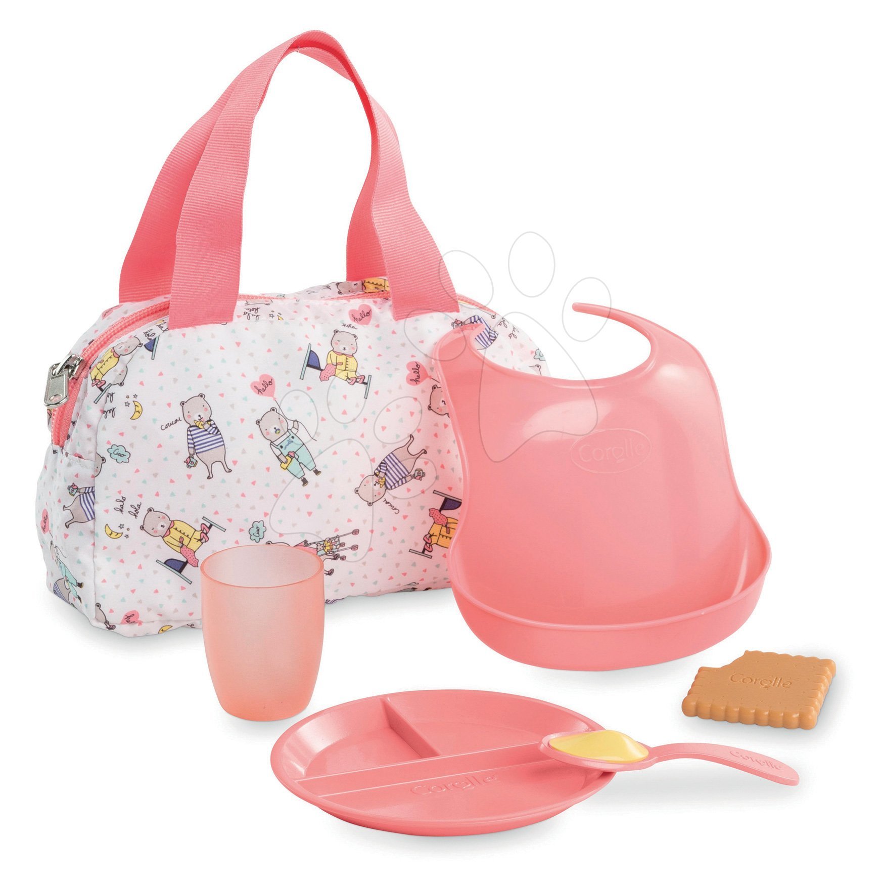 Táska előkével és ebéddel Mealtime set Mon Grand Poupon Corolle 36-42 cm játékbabának 24 hó-tól