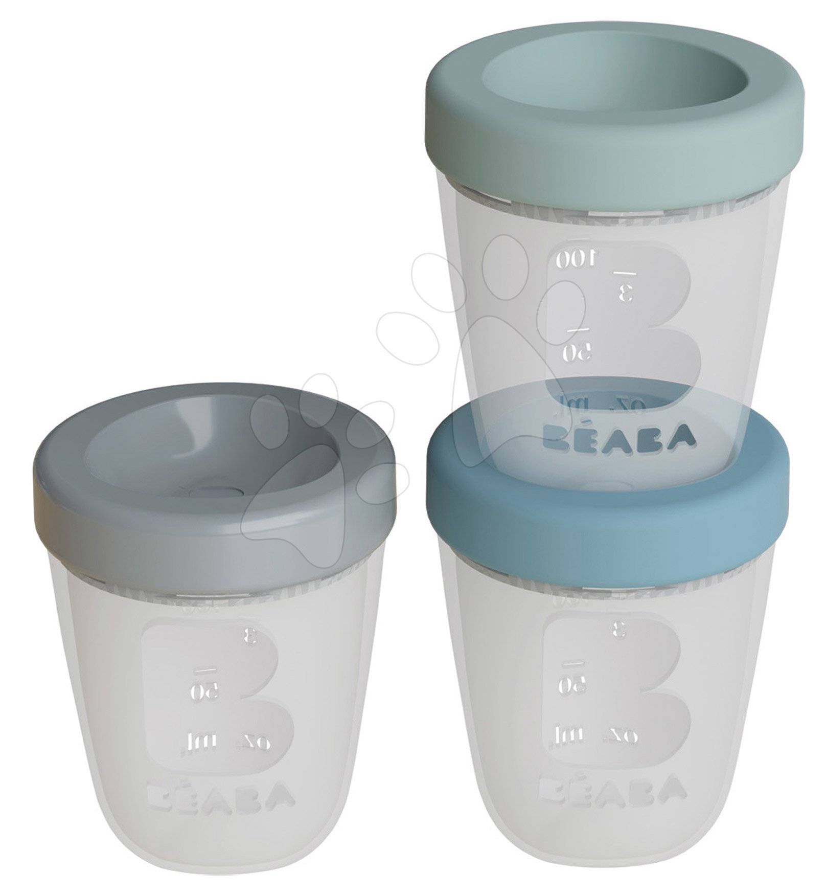 Dóza na jídlo Silicone Portions Beaba Jungle silikonové dózy 3 x 200 ml modrá zelená a šedá od 0 měsíců