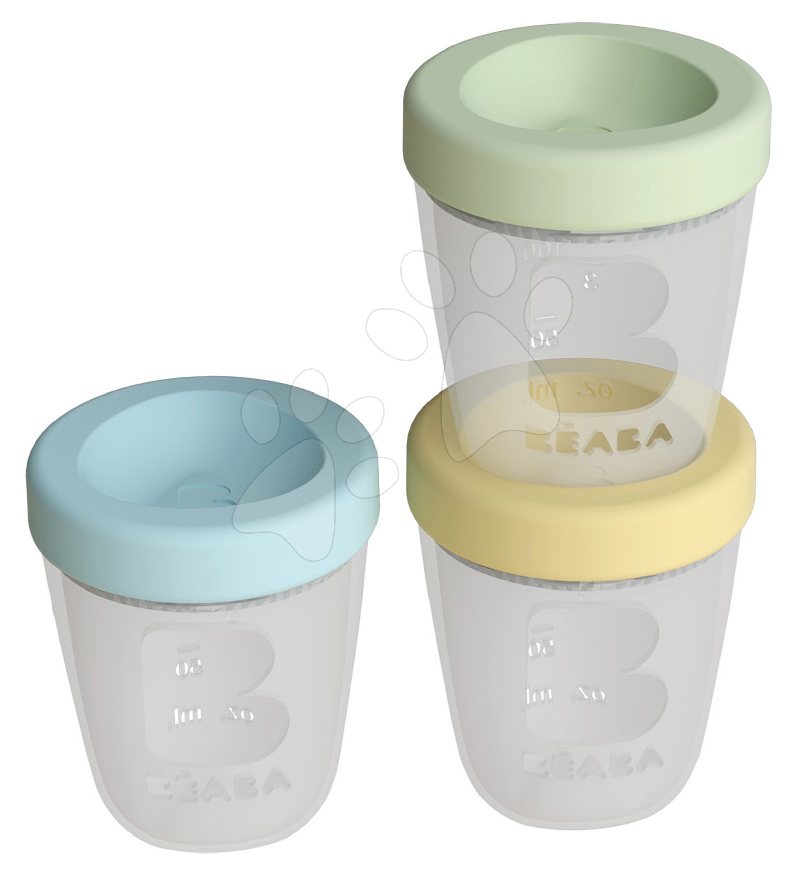 Ételtároló doboz Beaba Silicone portions Spring 3x200 ml szilikon poharak kék sárga zöld 0 hó-tól