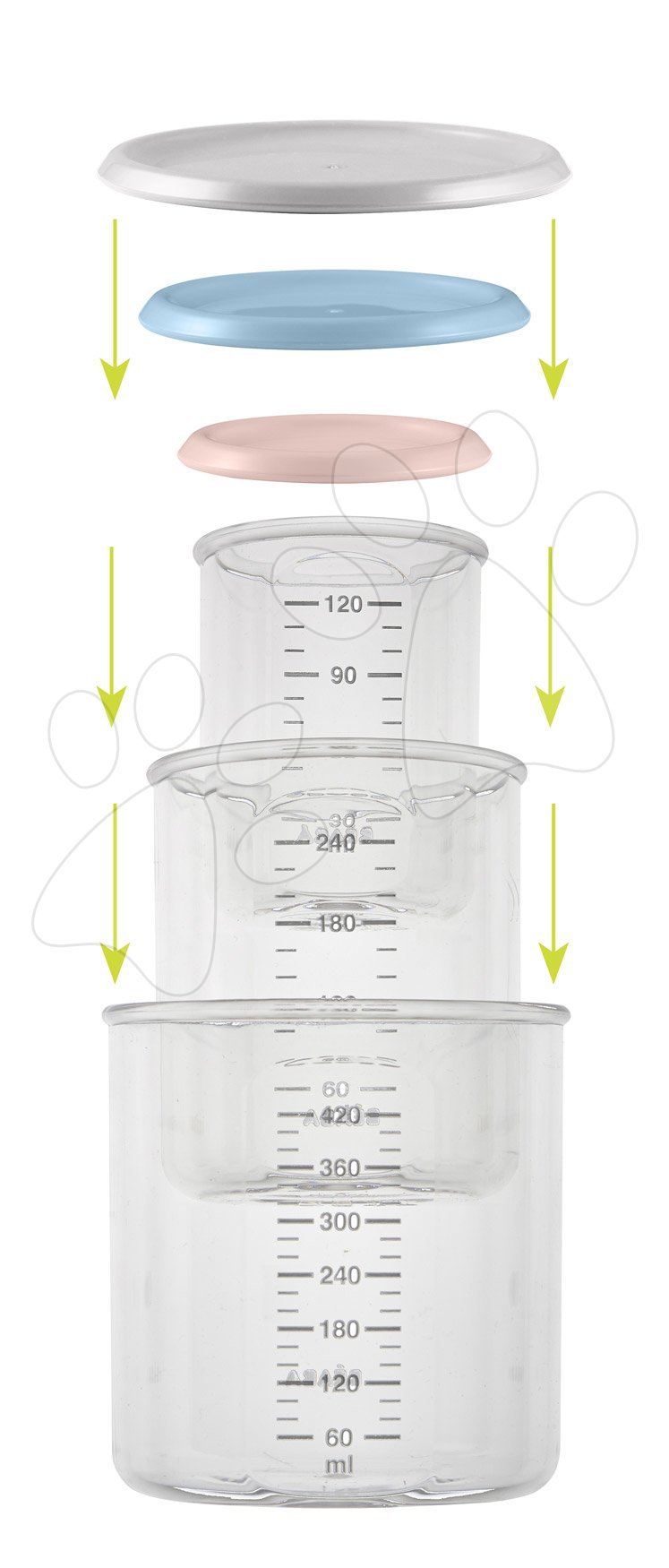 Szett 3 ételtároló doboz Beaba 1 baby 120 ml, 1 maxi 240 ml, 1 maxi+ 420 ml rózsaszín kék szürke 4 hó-tól