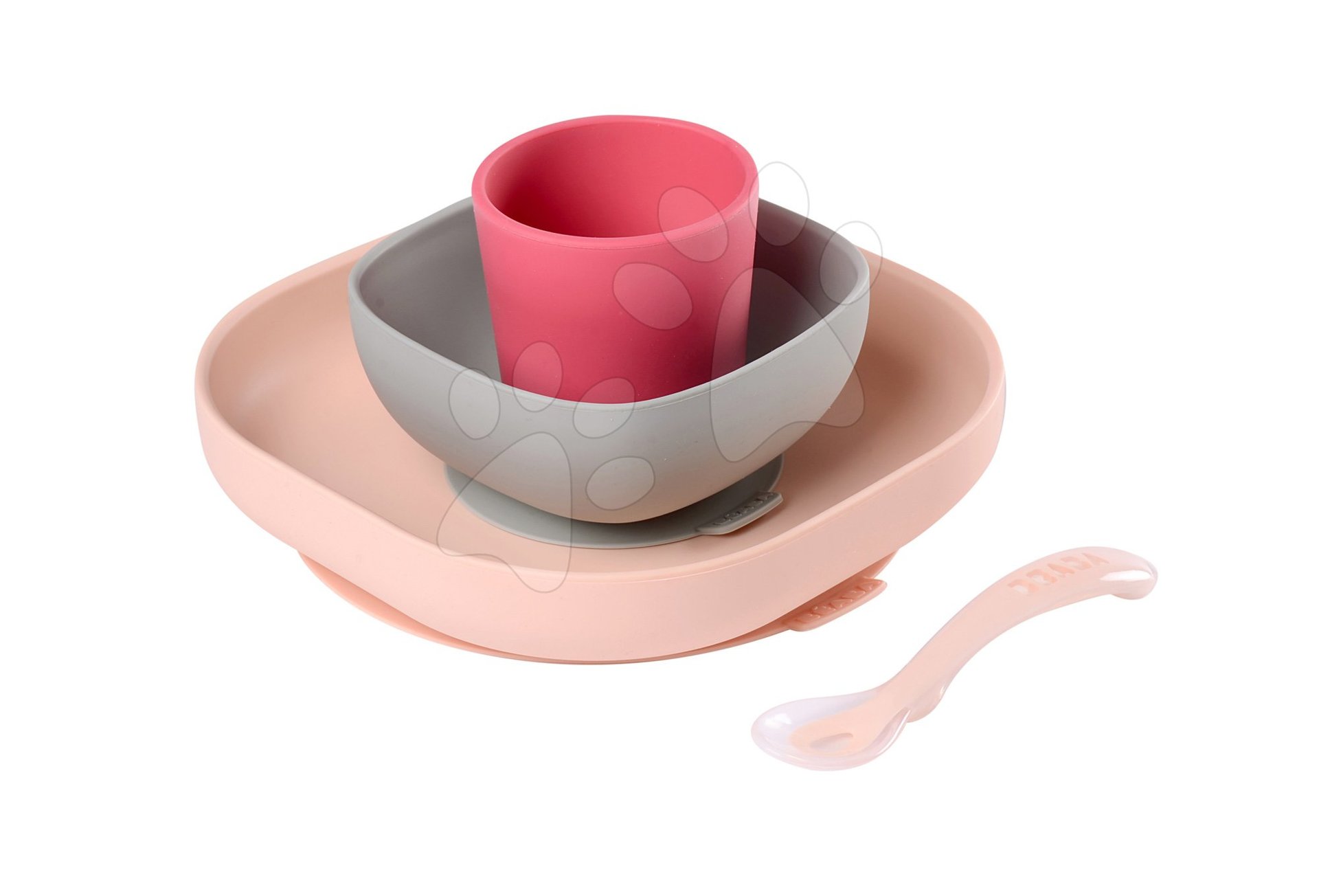 Babaétkészletek - Étkészlet Silicone Meal set Beaba szilikonból 4 részes rózsaszín csecsemőknek
