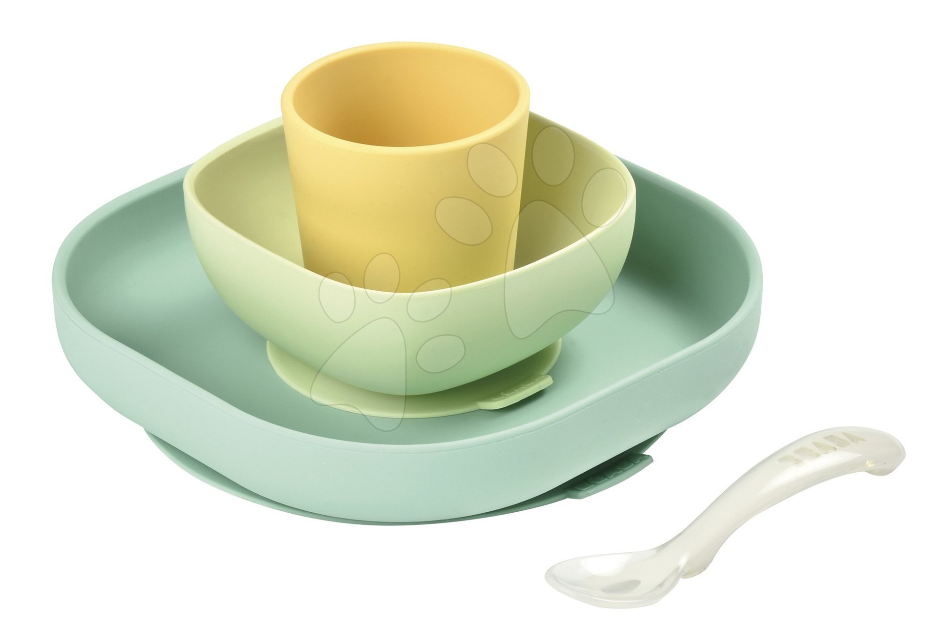 Étkészlet Beaba Silicone Meal Set szilikonból 4 részes sárga kisbabáknak 0 hó-tól