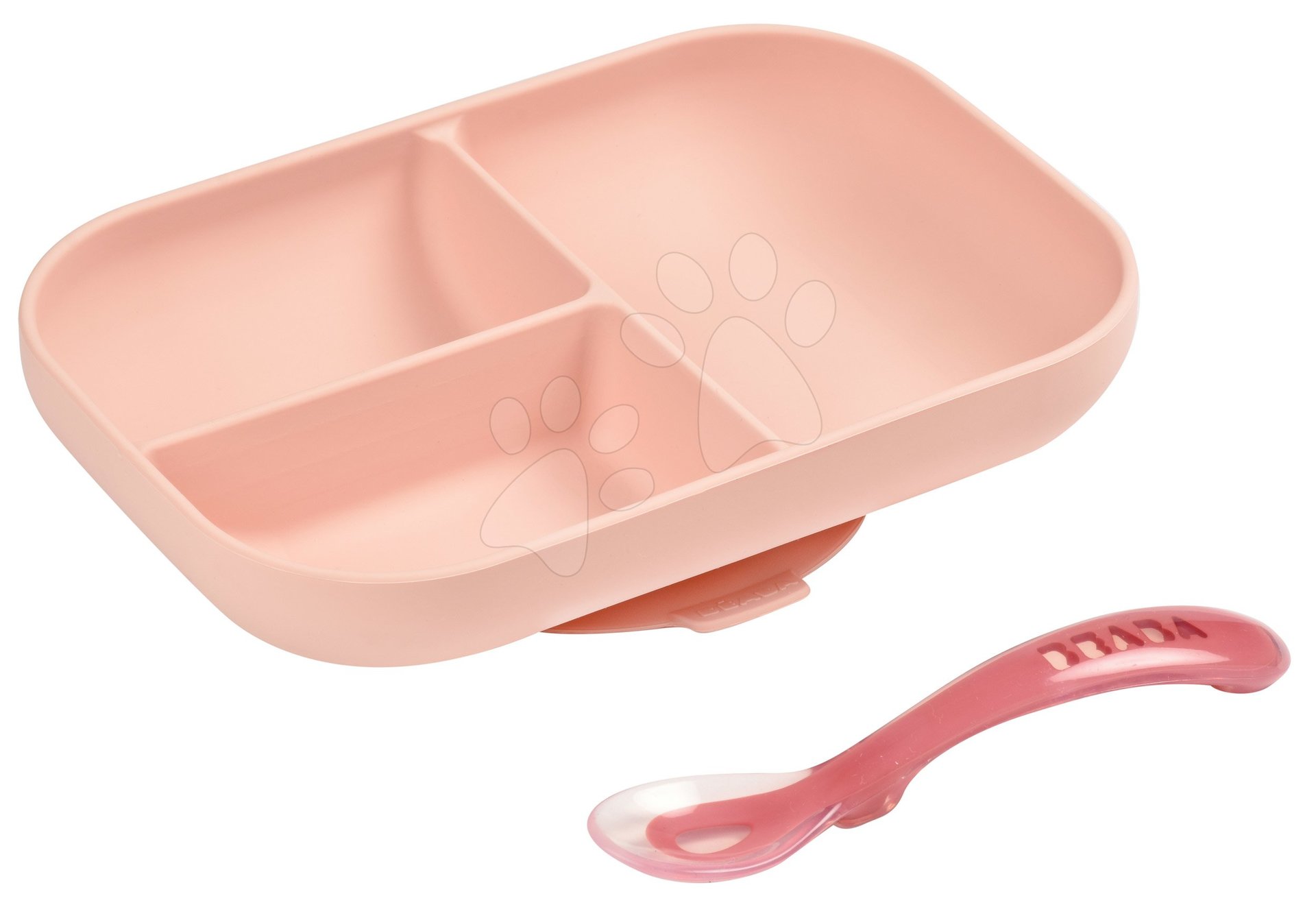 Étkészlet Silicone Pink Beaba szilikonból 2-részes babakanál és tál rózsaszín 4 hó-tól