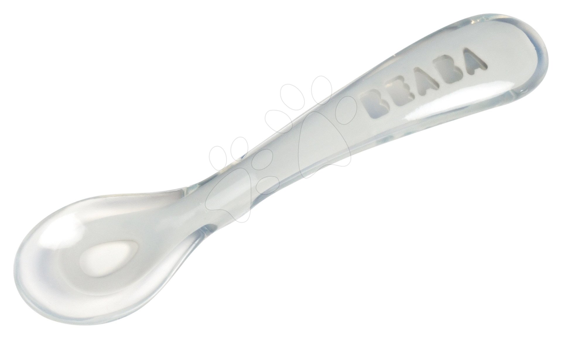 E-shop Tréningová lyžička 2nd age Beaba Training Spoon Light Mist 13 cm z mäkkého silikónu na samostatné jedenie šedá od 8 mes