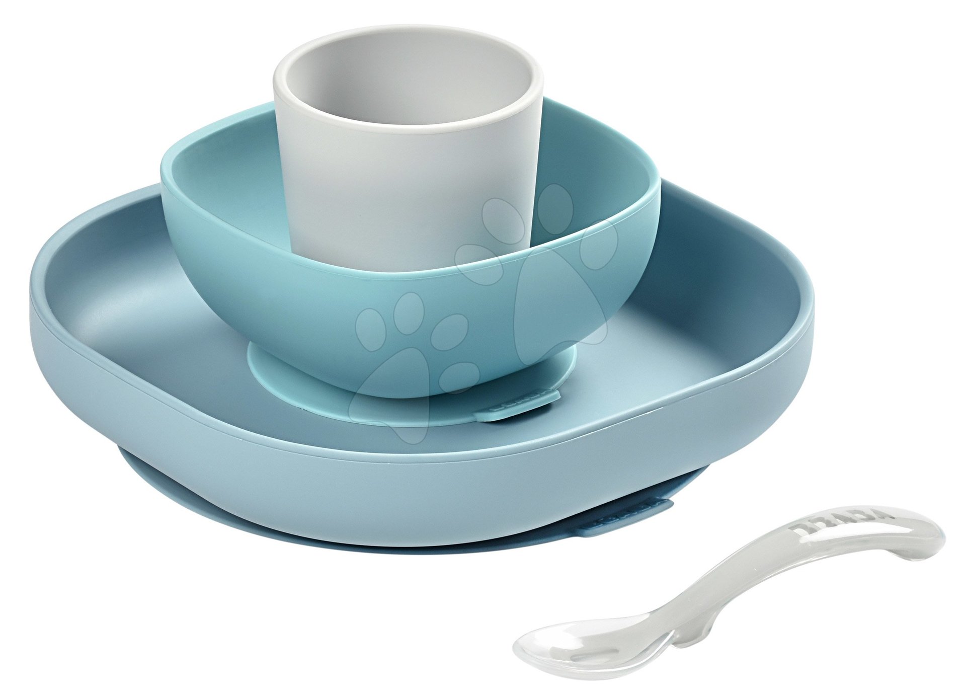 Étkészlet Silicone meal set Beaba szilikonból 4 részes kék csecsemőknek 4 hó-tól