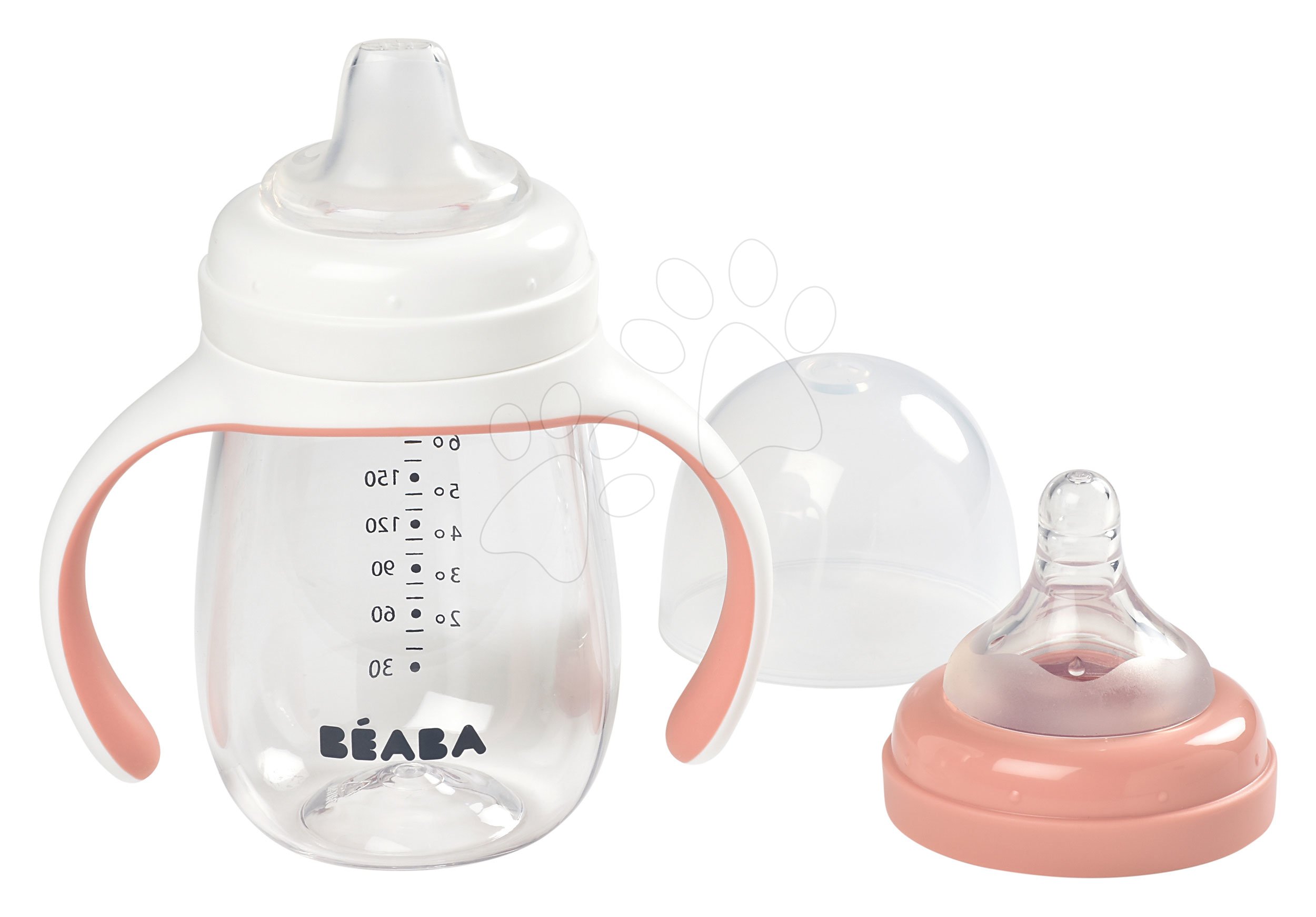 Tanuló ivó palack Bidon Beaba Learning Cup 2in1 Pink 210 ml ivócsőrrel rózsaszín 4 hó-tól