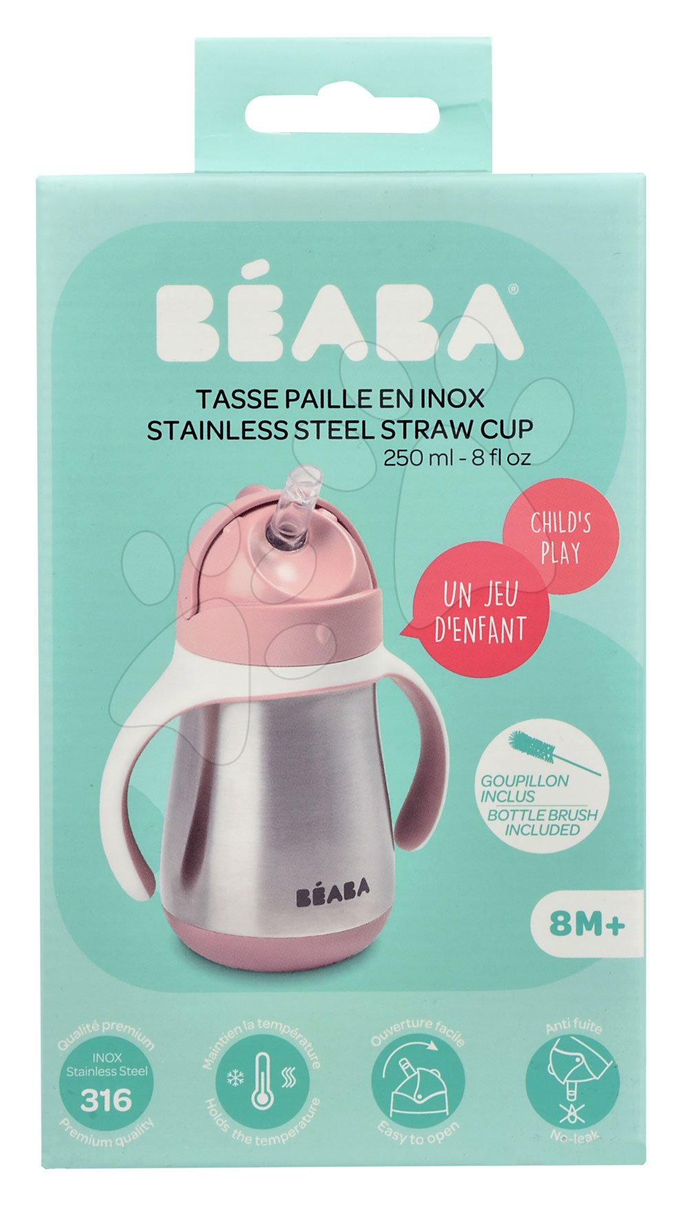 Tasse paille en inox 250 ml - Old Pink