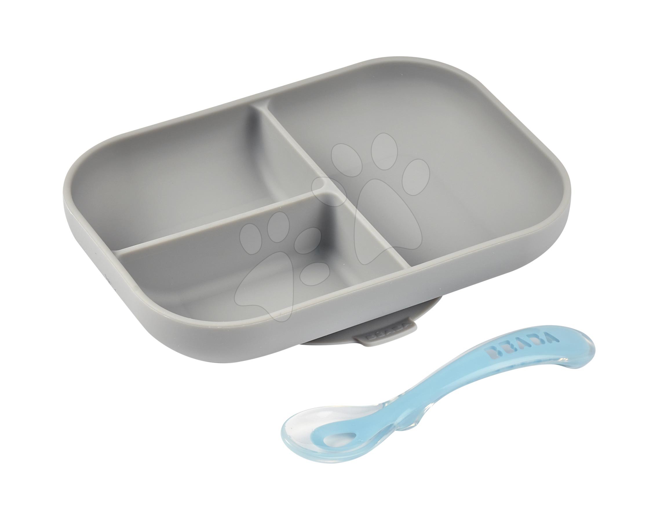 Étkészlet Silicone Grey Beaba 2-részes tányér és villa szürke szilikon BE913508