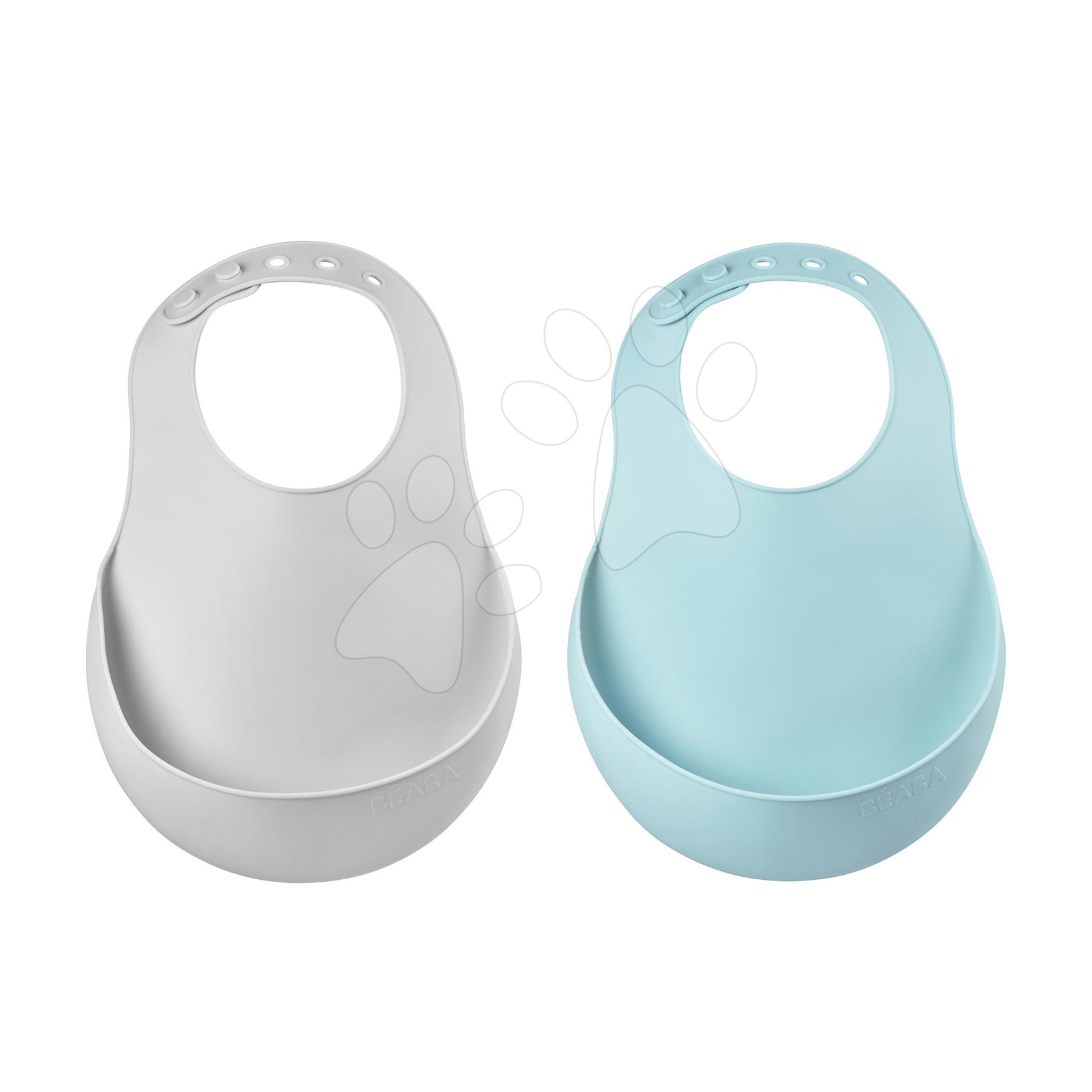 Előkék gyerekeknek Silicone Bib Beaba Light Mist&Airy Green Beaba 2 drb puha szilikonból gombokkal 0 hó-tól BE913509