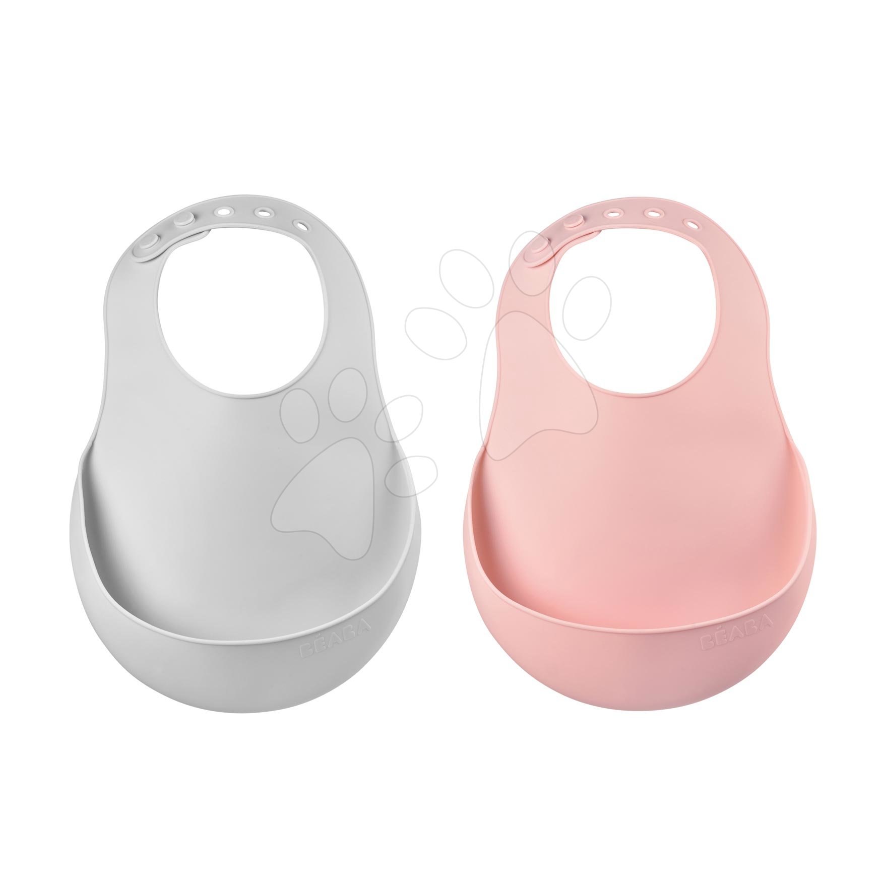 E-shop Podbradníky pre deti Silicone Bib Beaba Light Mist & Old Pink Beaba 2 kusy z mäkkého silikónu a gombíkmi od 0 mes