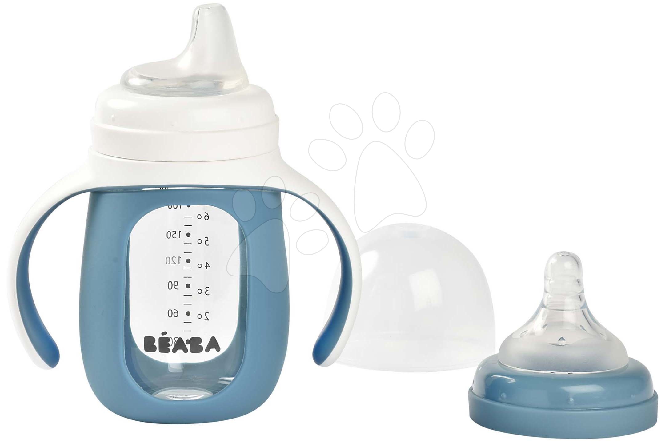 Tanuló ivó palack bidon 2in1 Learning Bottle 210ml Blue Beaba kék szilikon borítással 4 hó-tól BE913519