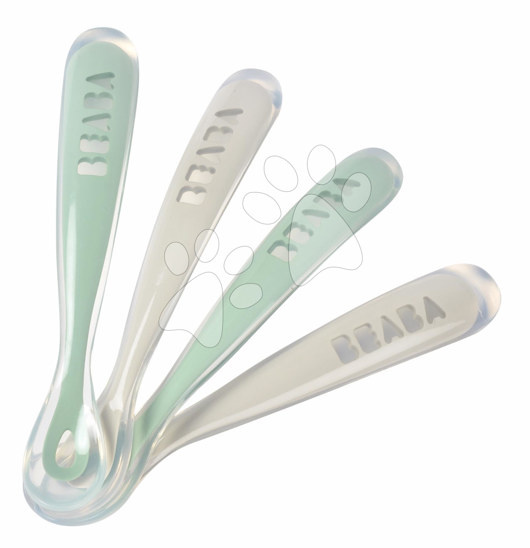 Ergonomikus kanalak1st Age Silicone Spoons Beaba Grey & Sage szilikonból egyedüli étkezéshez 4 drb 4 hó-tól BE913553