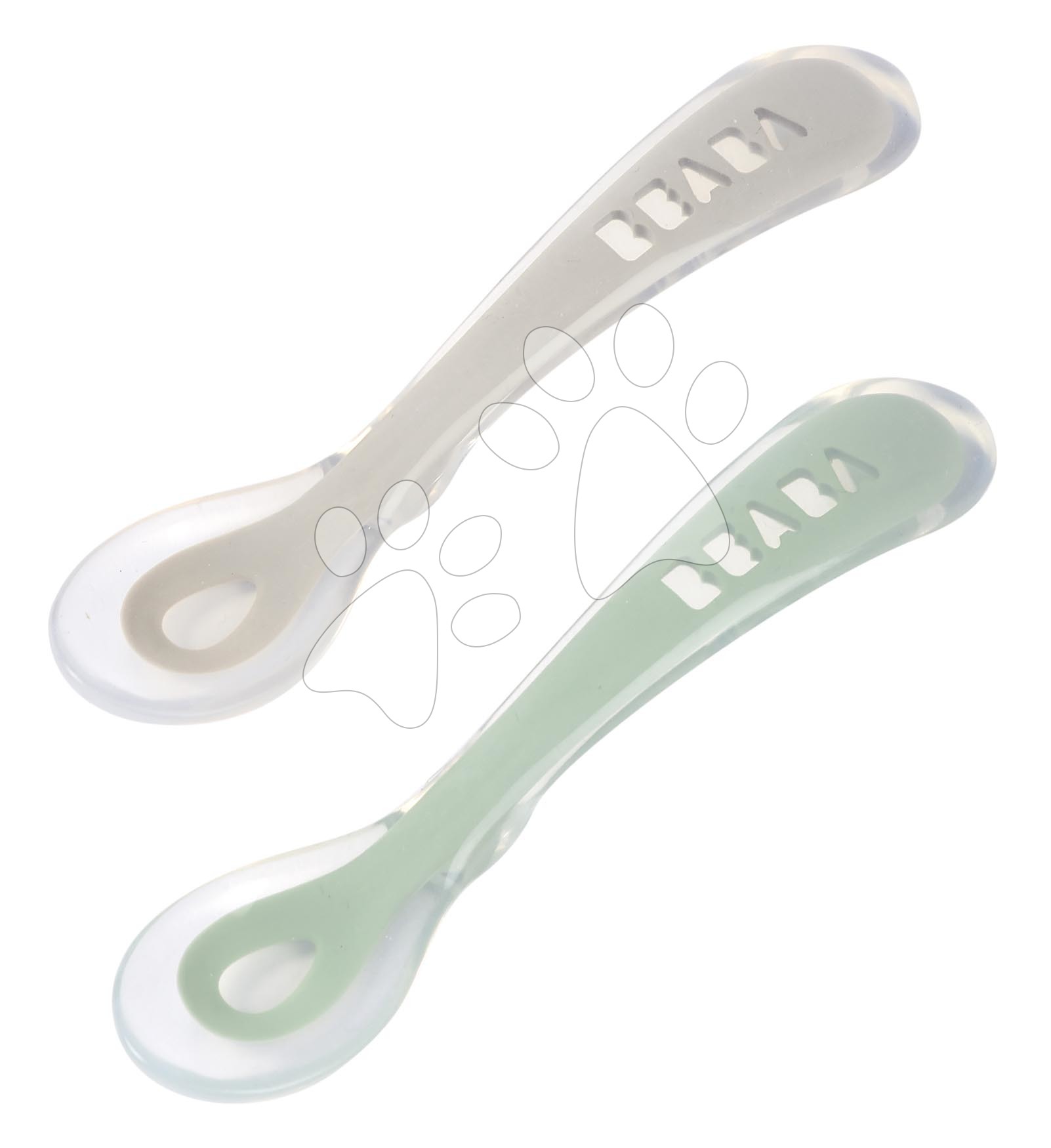 E-shop Ergonomické lyžičky 2nd Age Silicone Spoons Beaba Velvet Grey & Sage Green zo silikónu na samostatné jedenie 2 kusy od 8 mes