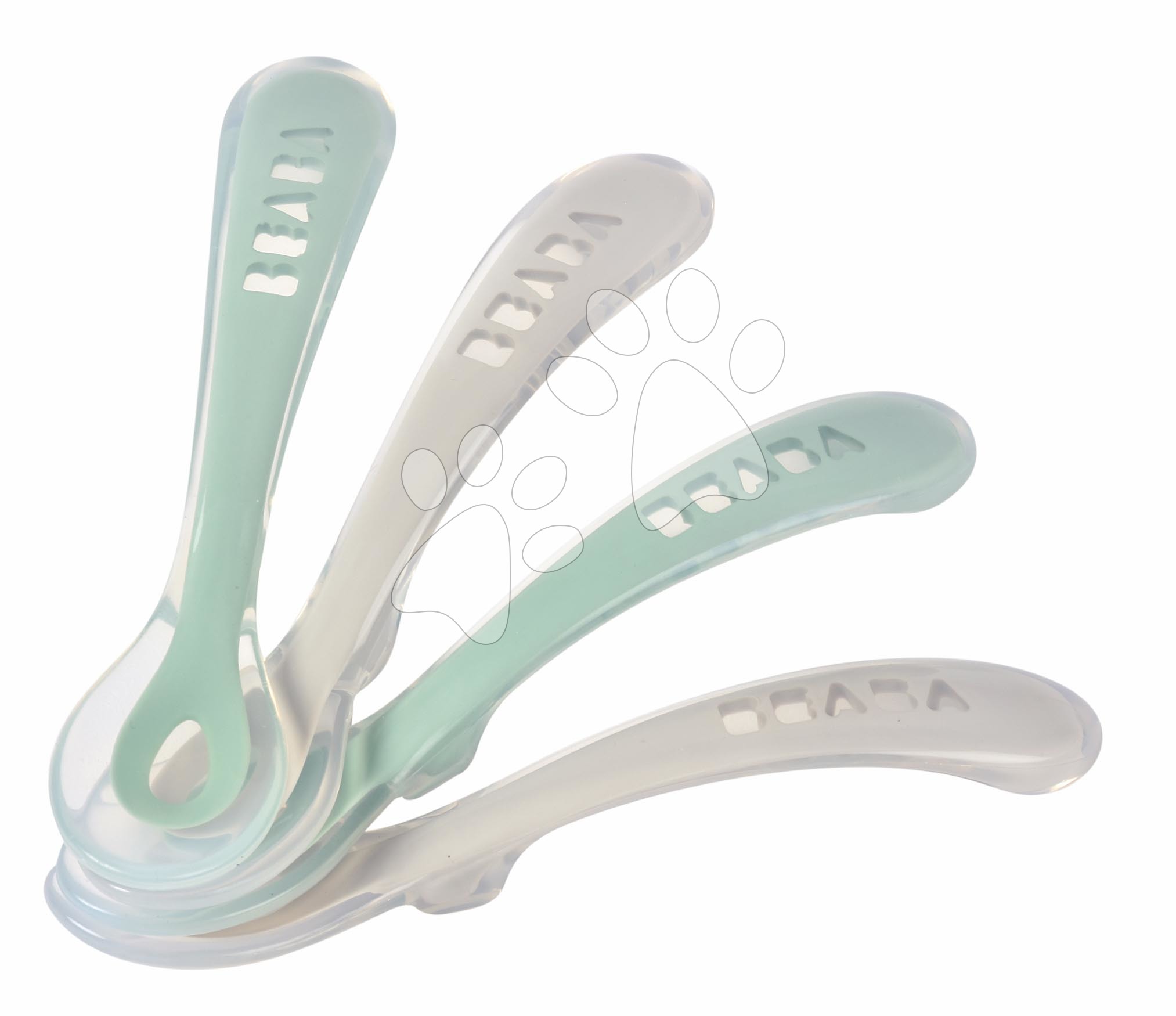 E-shop Ergonomické lyžičky 2nd Age Silicone Spoons Beaba Velvet Grey & Sage Green zo silikónu na samostatné jedenie 4 kusy od 8 mes