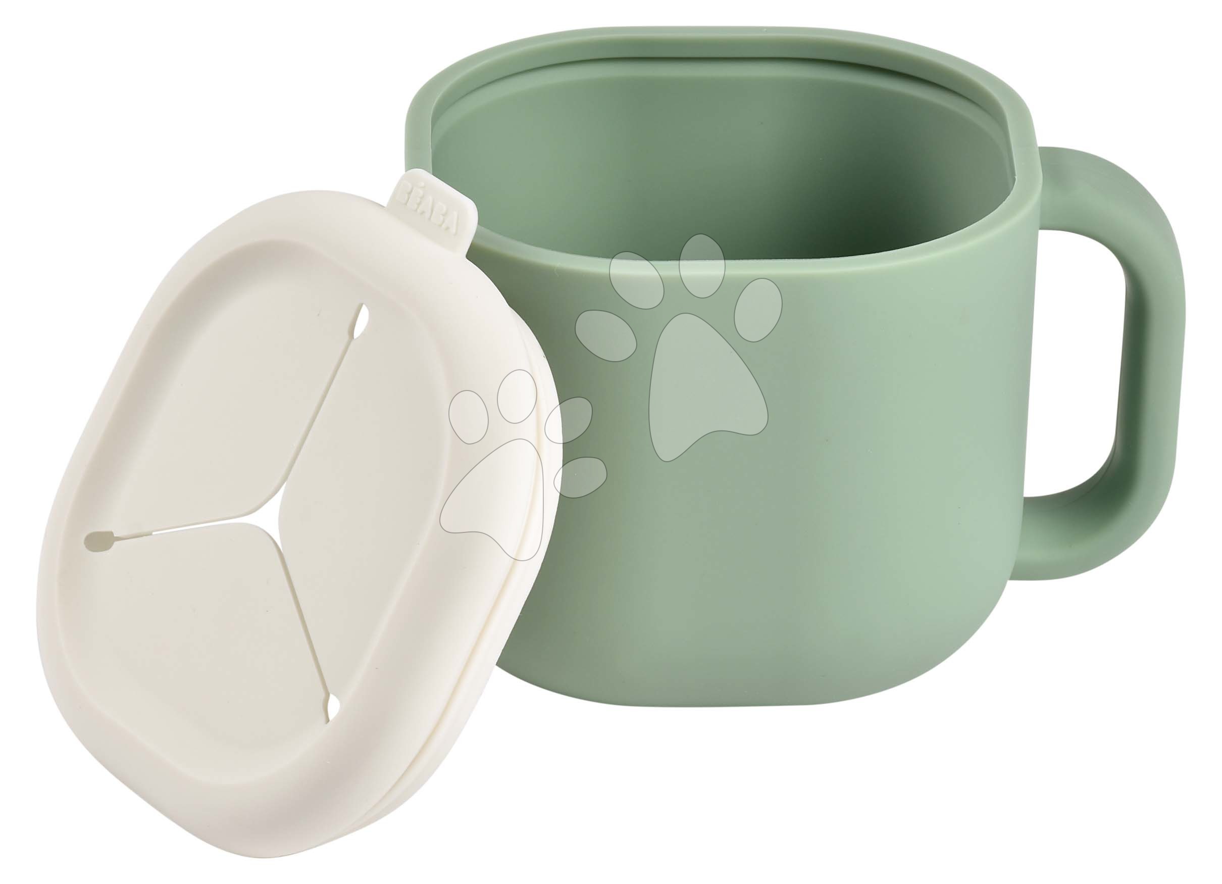 Hrnček pre bábätká Pick \'n\' Snack Silicone Snack Cup Beaba Sage Green na učenie sa jesť zelený od 10 mes