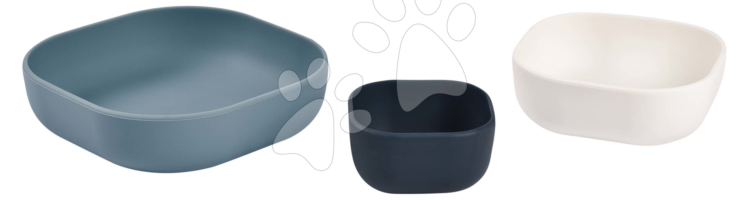 Jídelní souprava Silicone Nesting Bowl Set Beaba Night Blue Cotton Baltic Blue ze silikonu 3dílná modro-šedo-bílá od 4 měsíců