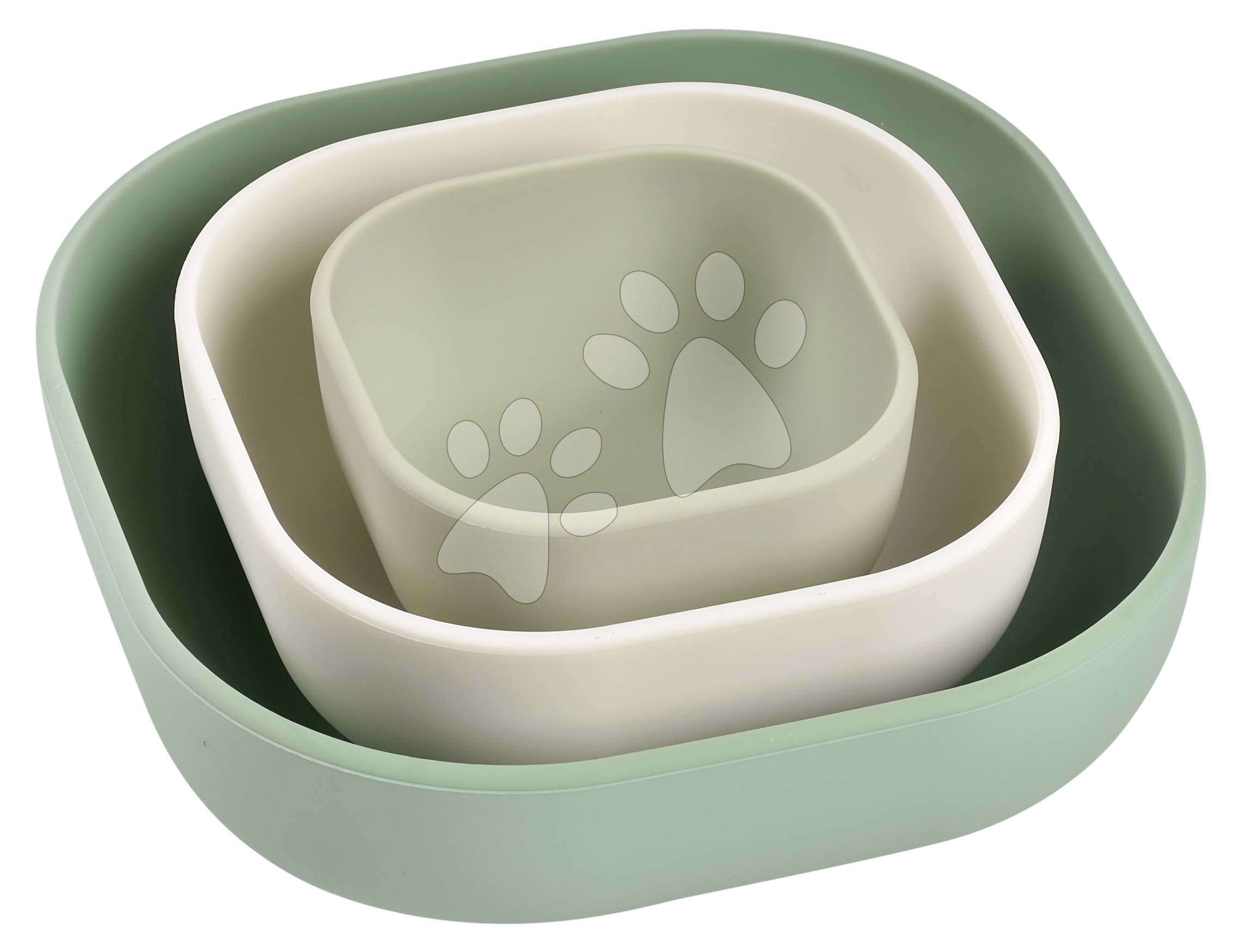 Jídelní souprava Silicone Nesting Bowl Set Beaba Sage Green Cotton Misty Green ze silikonu 3dílná zeleno-šedo-bílá od 4 měsíců