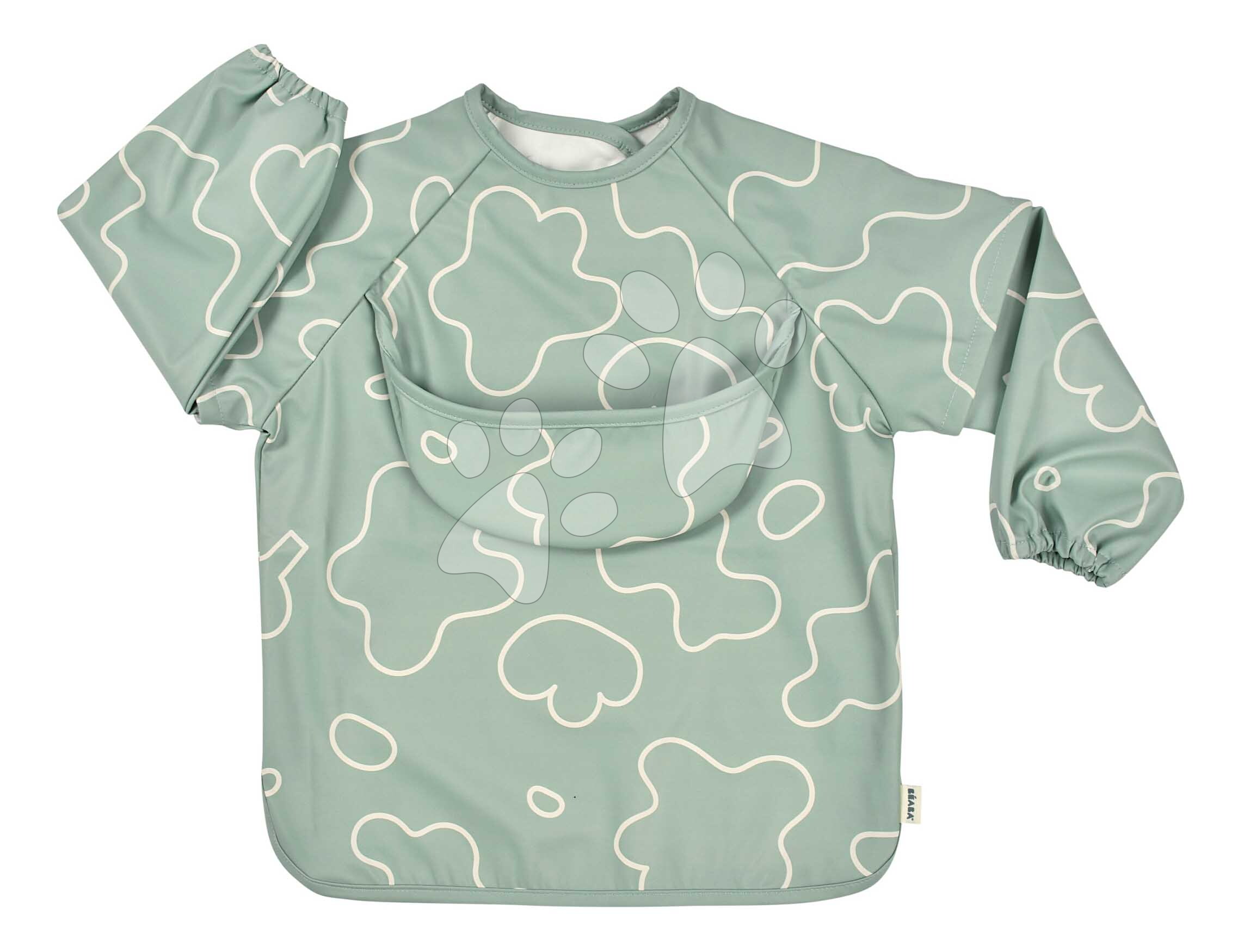 Podbradník 2v1 Bib with Removable Sleeves Sage Green Beaba s odnímateľnými rukávmi vodeodolný zelený od 4 mes